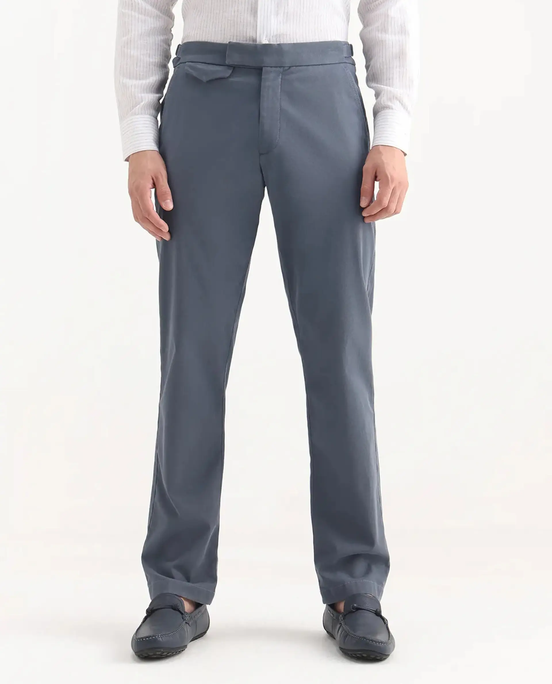Rare Rabbit Men's Arne Dusky Blue Cotton Blend Plain Regular Fit Trouser - Image 10