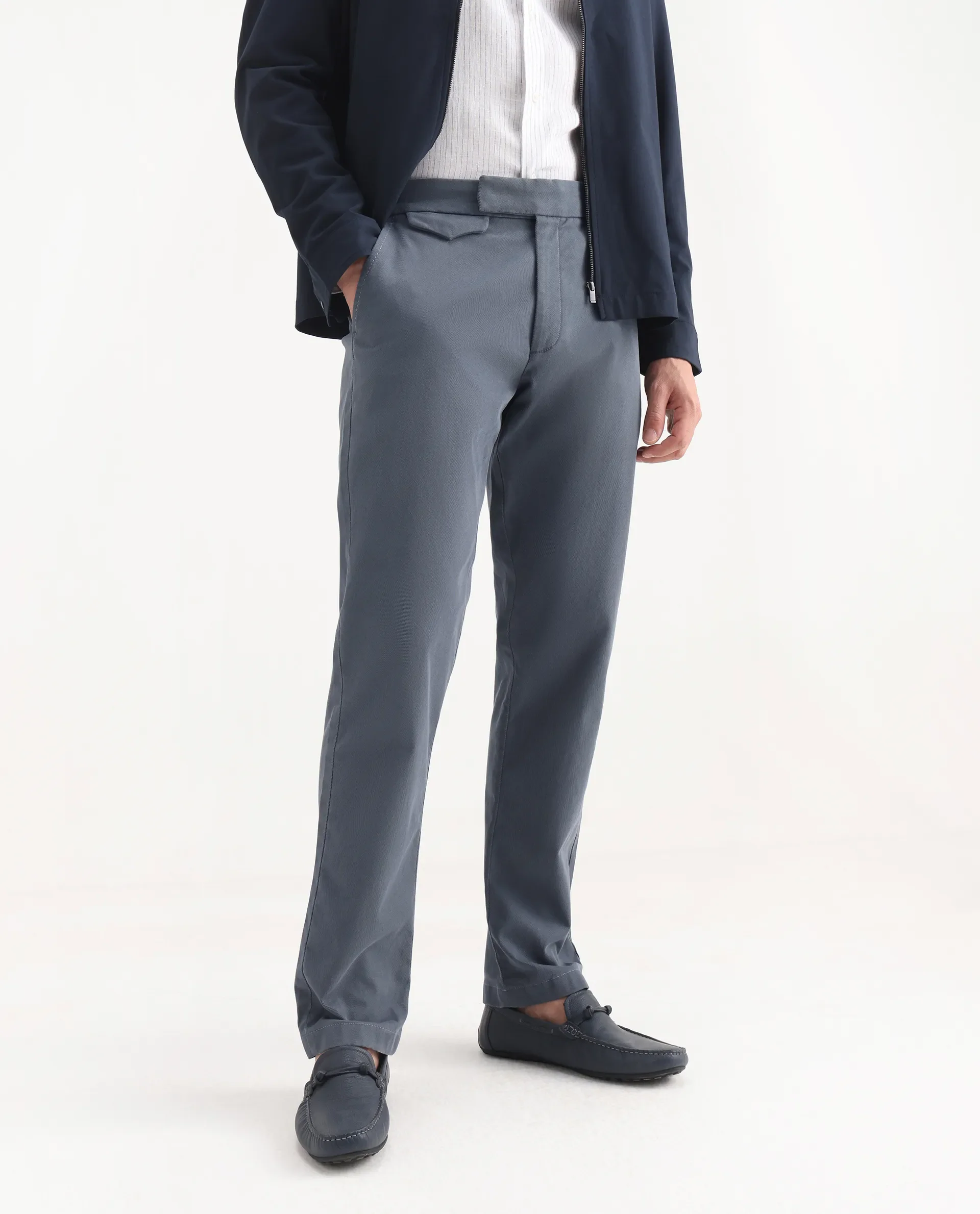 Rare Rabbit Men's Arne Dusky Blue Cotton Blend Plain Regular Fit Trouser - Image 2