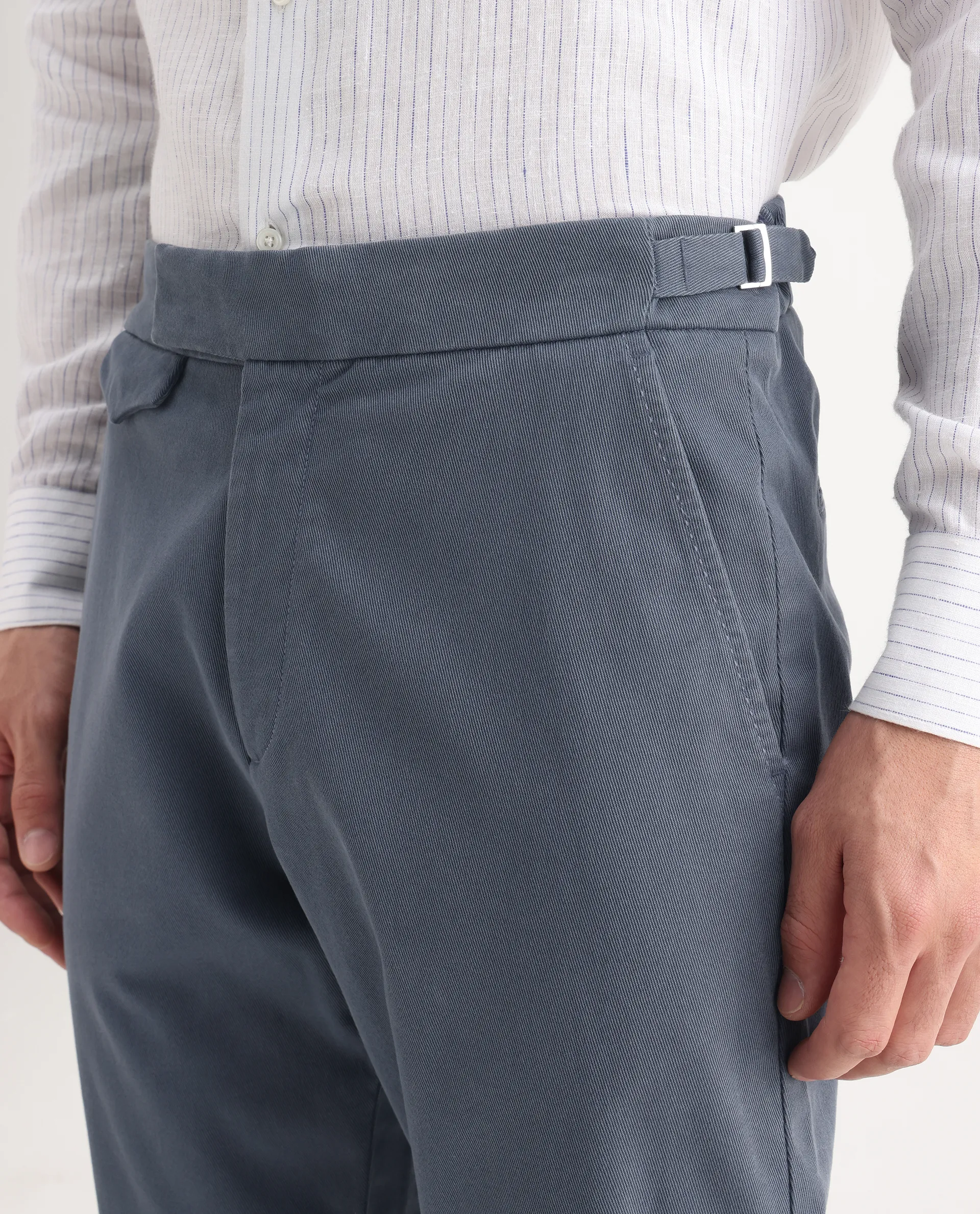 Rare Rabbit Men's Arne Dusky Blue Cotton Blend Plain Regular Fit Trouser - Image 4
