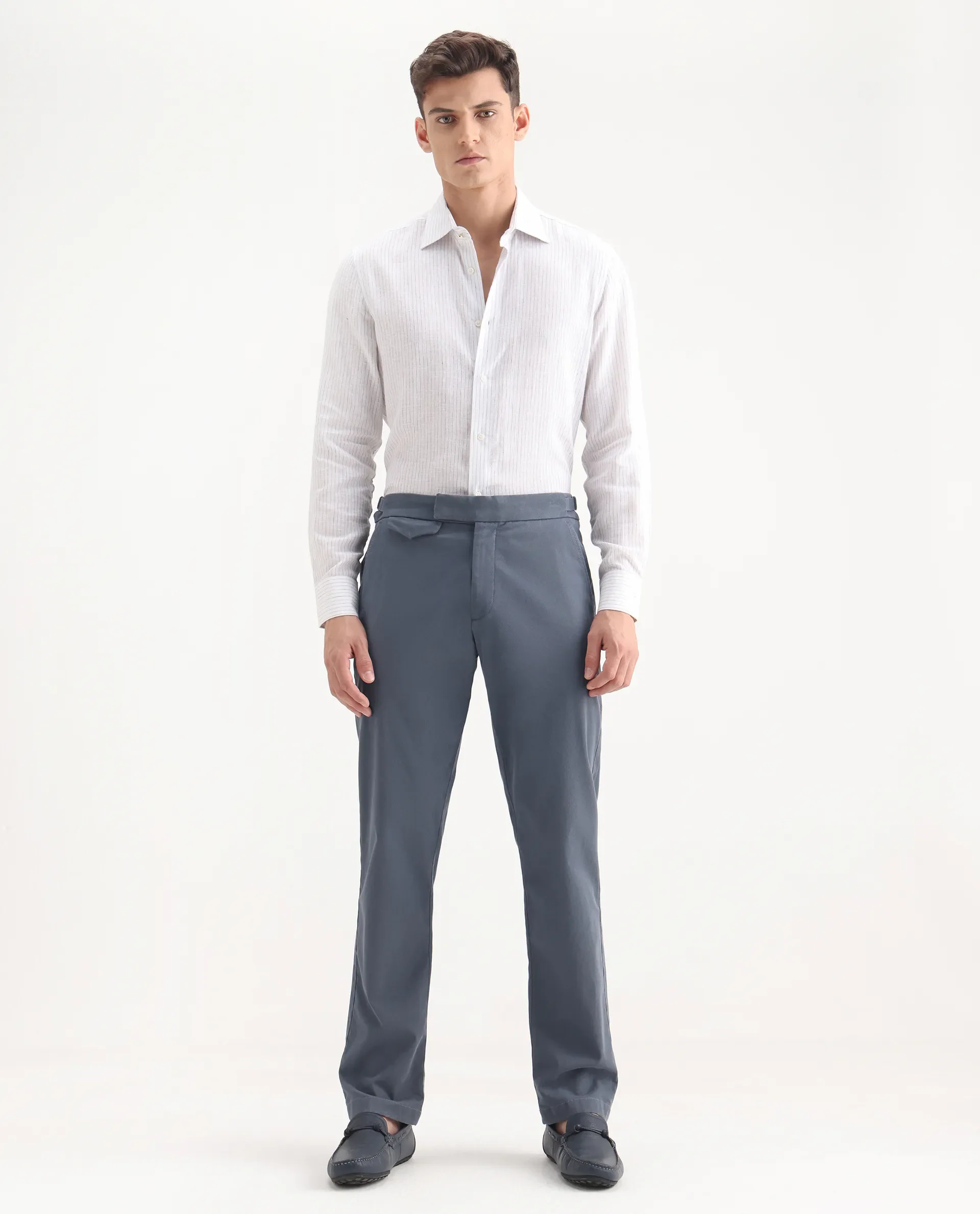 Rare Rabbit Men's Arne Dusky Blue Cotton Blend Plain Regular Fit Trouser - Image 5