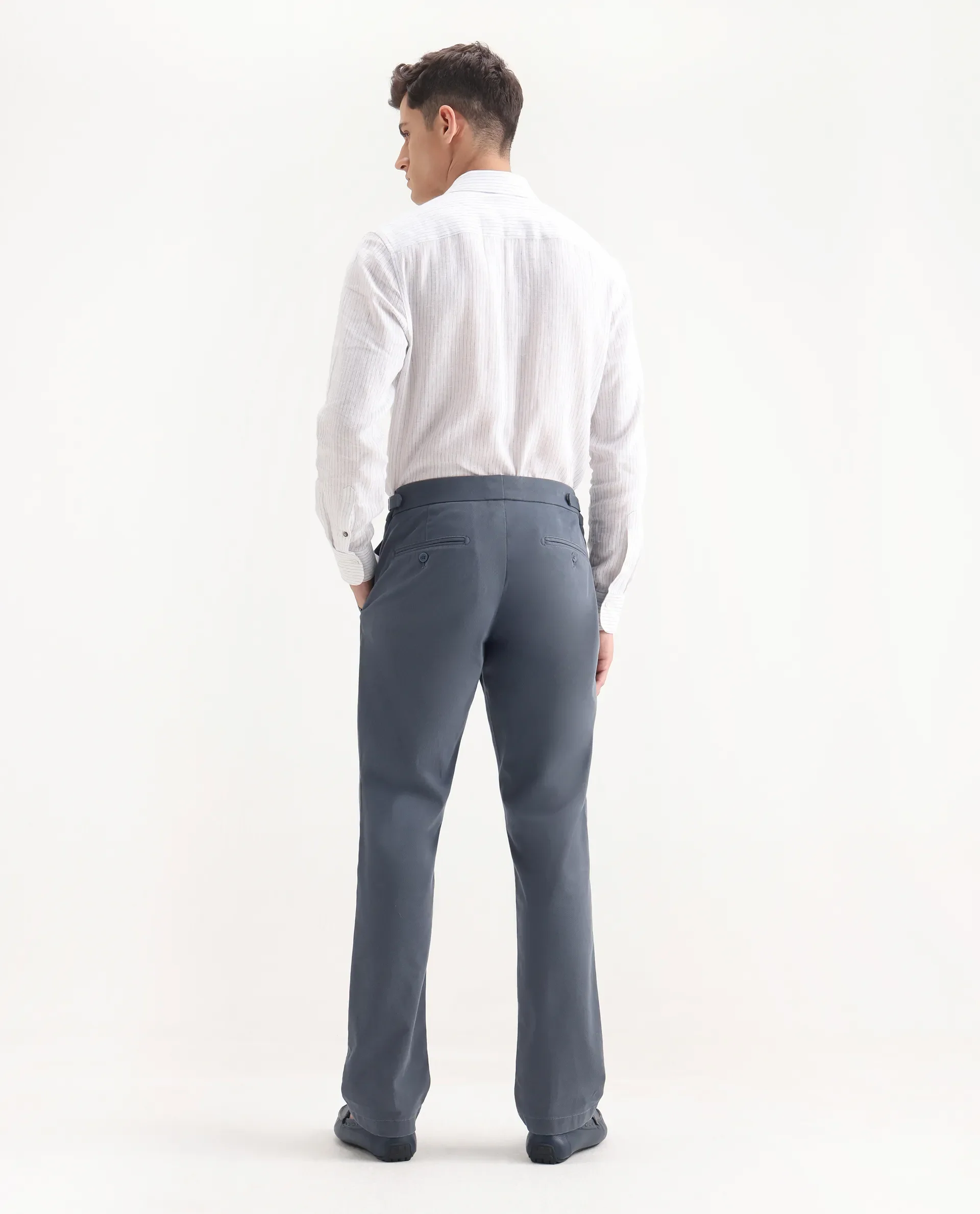 Rare Rabbit Men's Arne Dusky Blue Cotton Blend Plain Regular Fit Trouser - Image 9