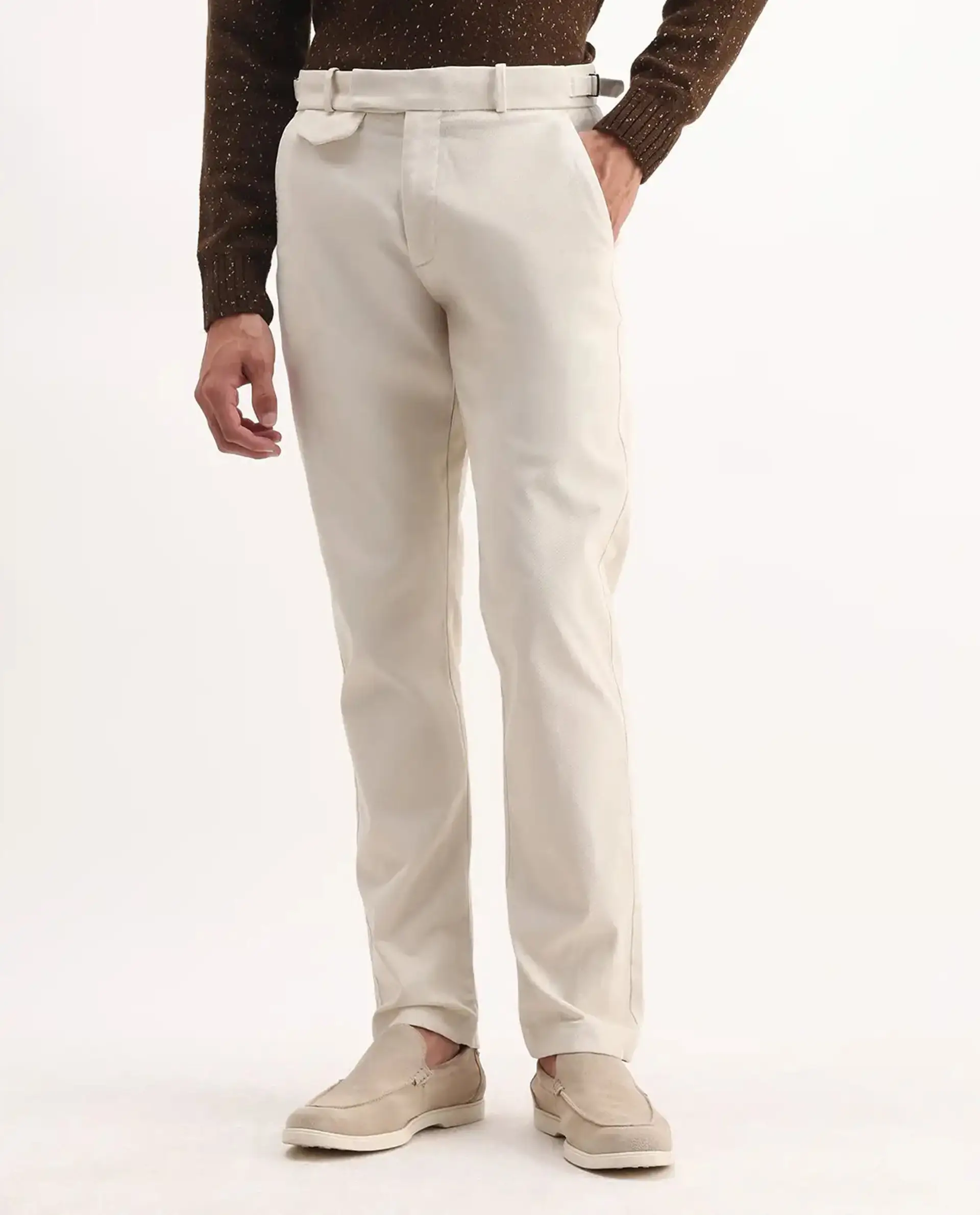 Rare Rabbit Men's Arne Off White Cotton Blend Plain Regular Fit Trouser - Image 10