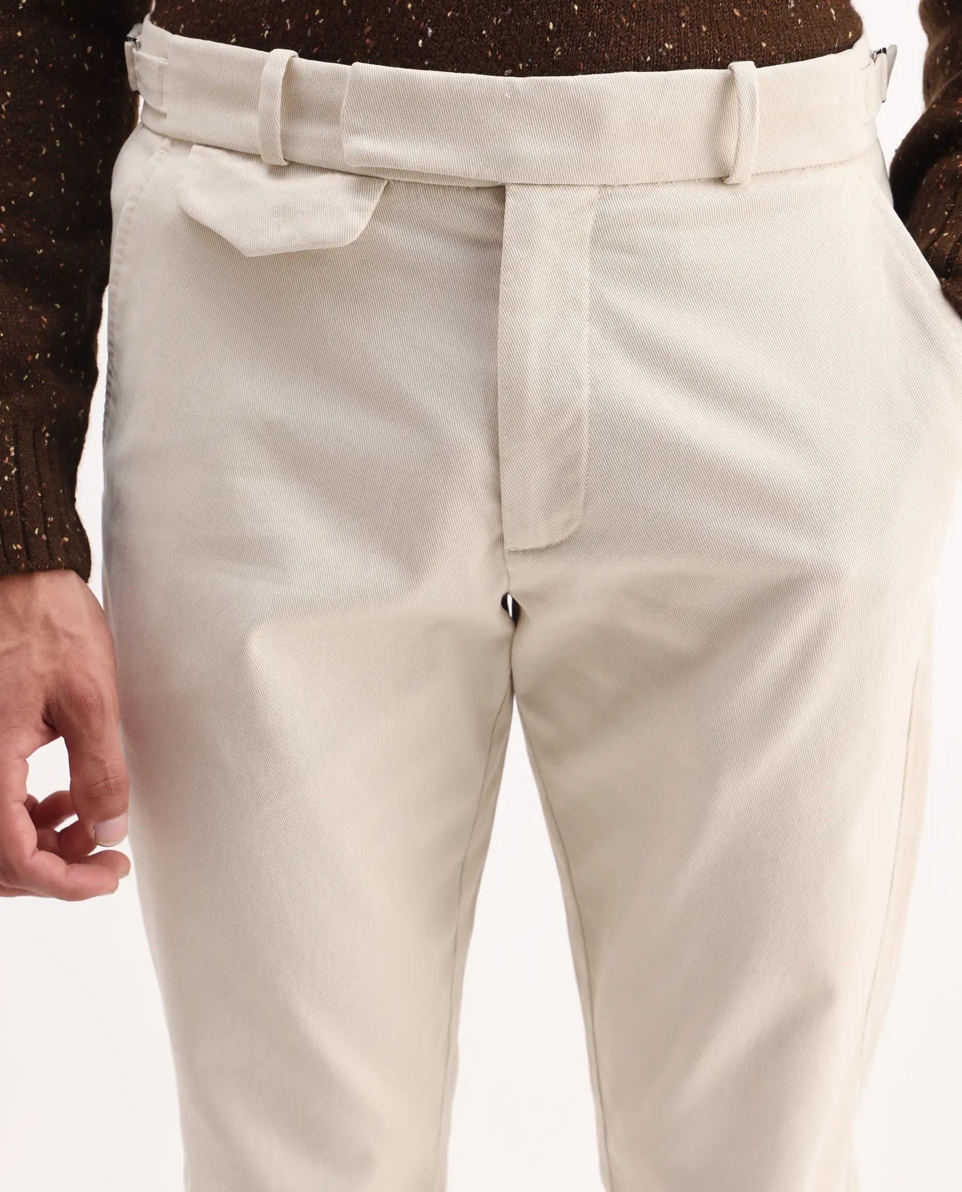 Rare Rabbit Men's Arne Off White Cotton Blend Plain Regular Fit Trouser - Image 3