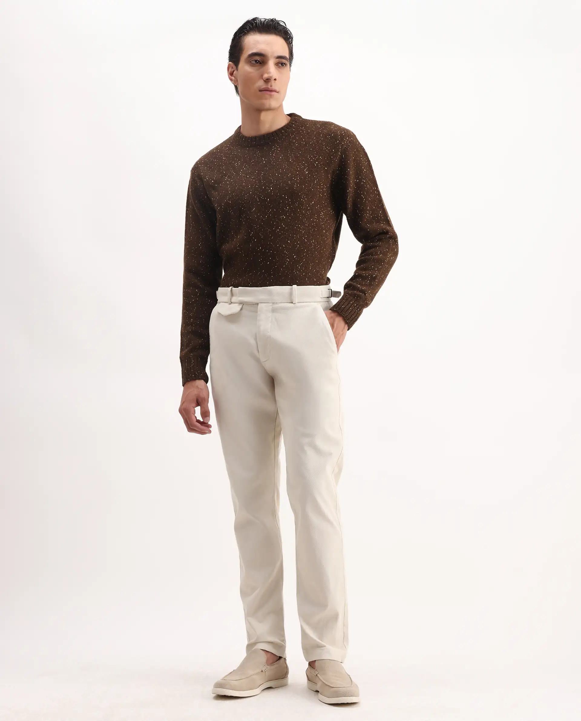 Rare Rabbit Men's Arne Off White Cotton Blend Plain Regular Fit Trouser - Image 6