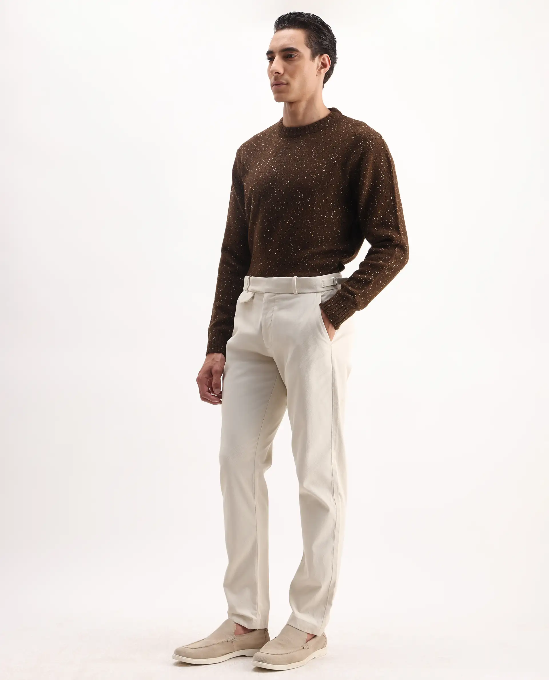 Rare Rabbit Men's Arne Off White Cotton Blend Plain Regular Fit Trouser - Image 7