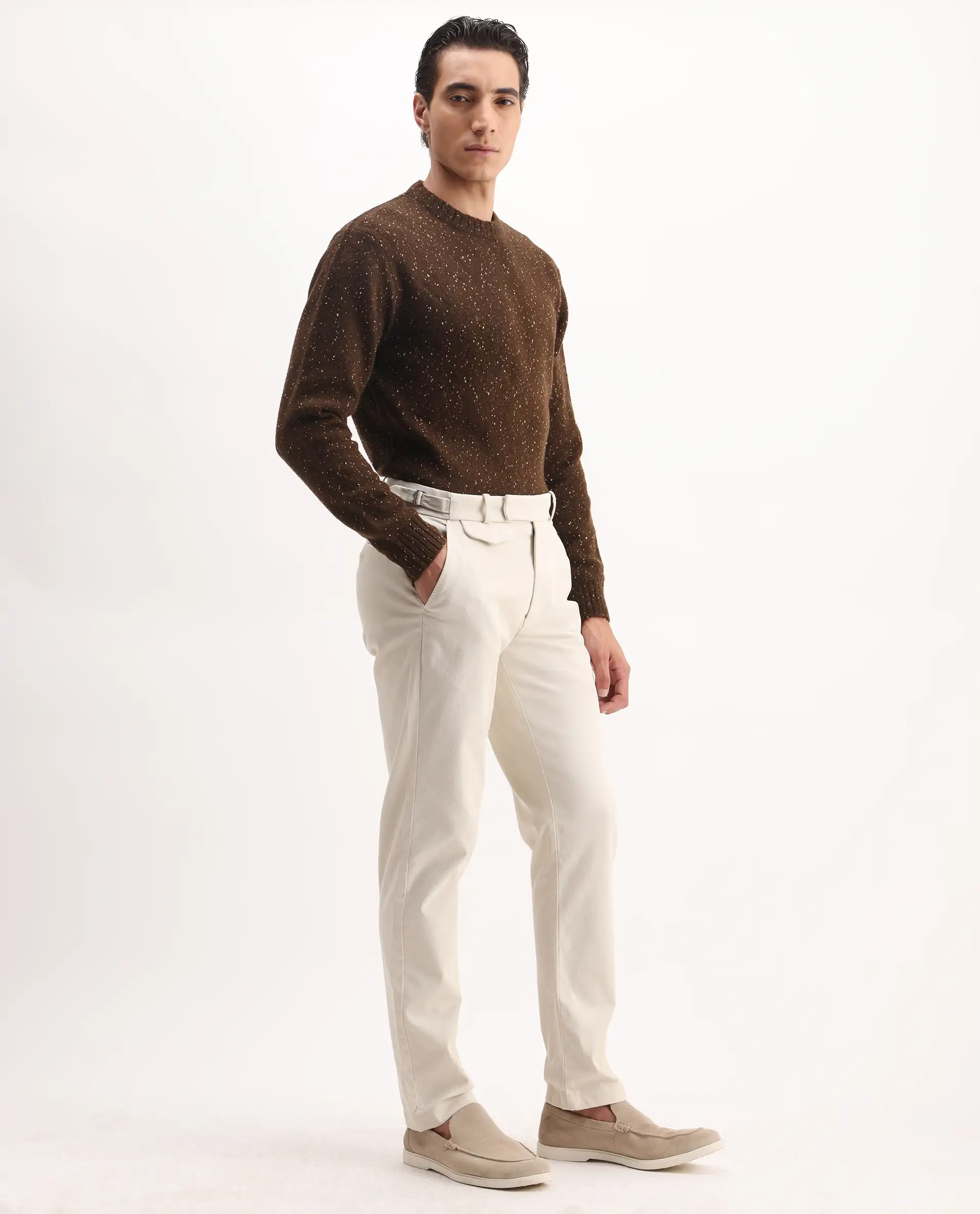 Rare Rabbit Men's Arne Off White Cotton Blend Plain Regular Fit Trouser - Image 8