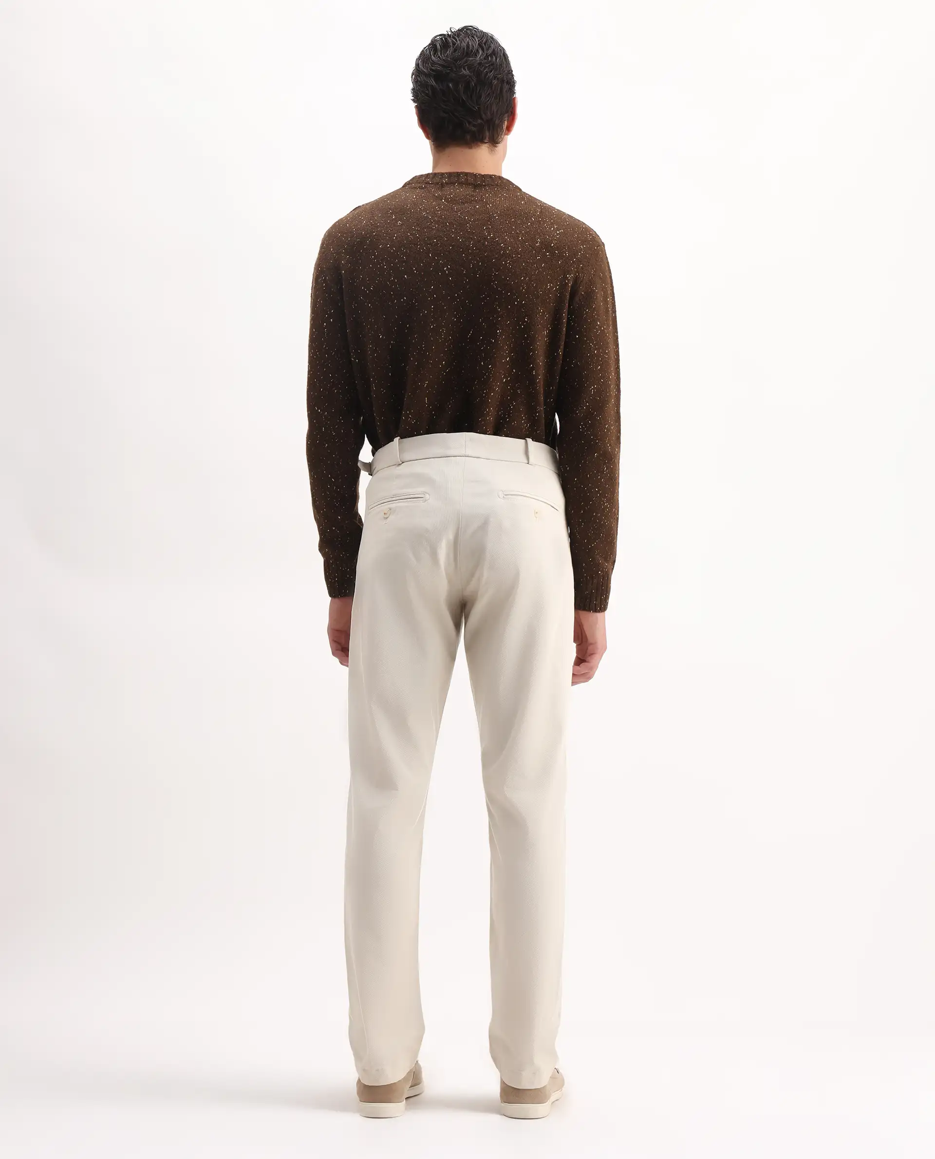 Rare Rabbit Men's Arne Off White Cotton Blend Plain Regular Fit Trouser - Image 9