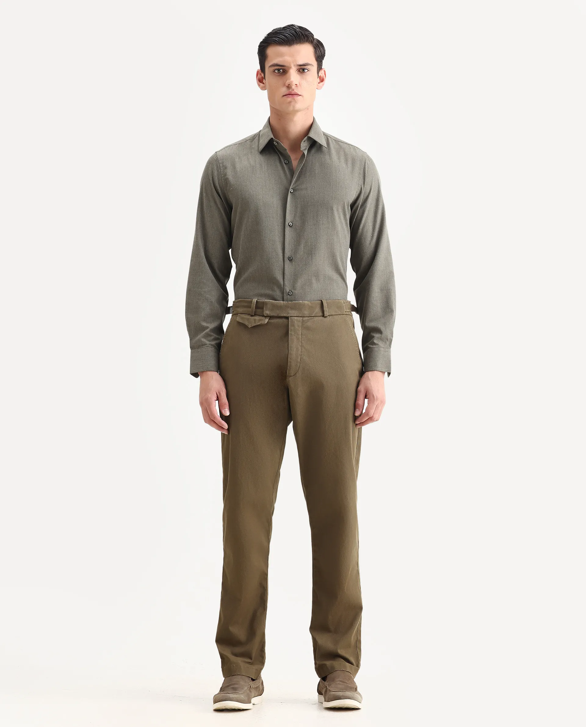 Rare Rabbit Men Arne Olive Cotton Blend Plain Regular Fit Trouser - Image 4