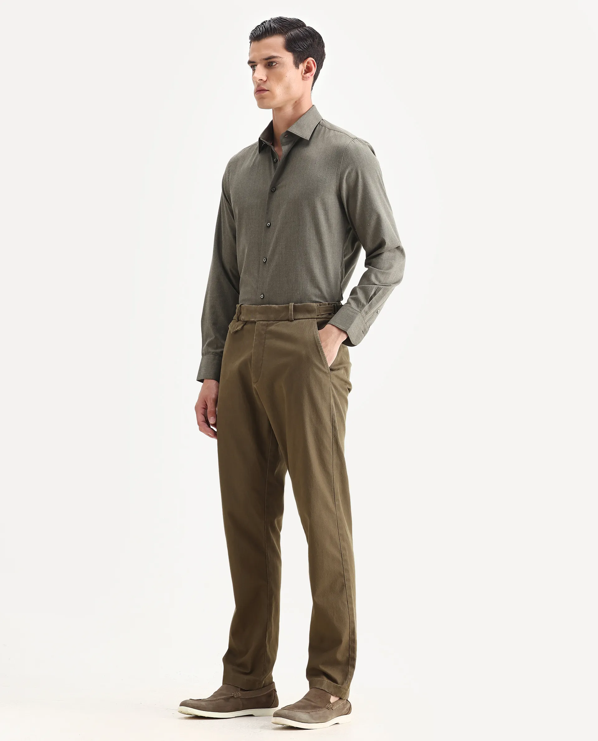 Rare Rabbit Men Arne Olive Cotton Blend Plain Regular Fit Trouser - Image 5