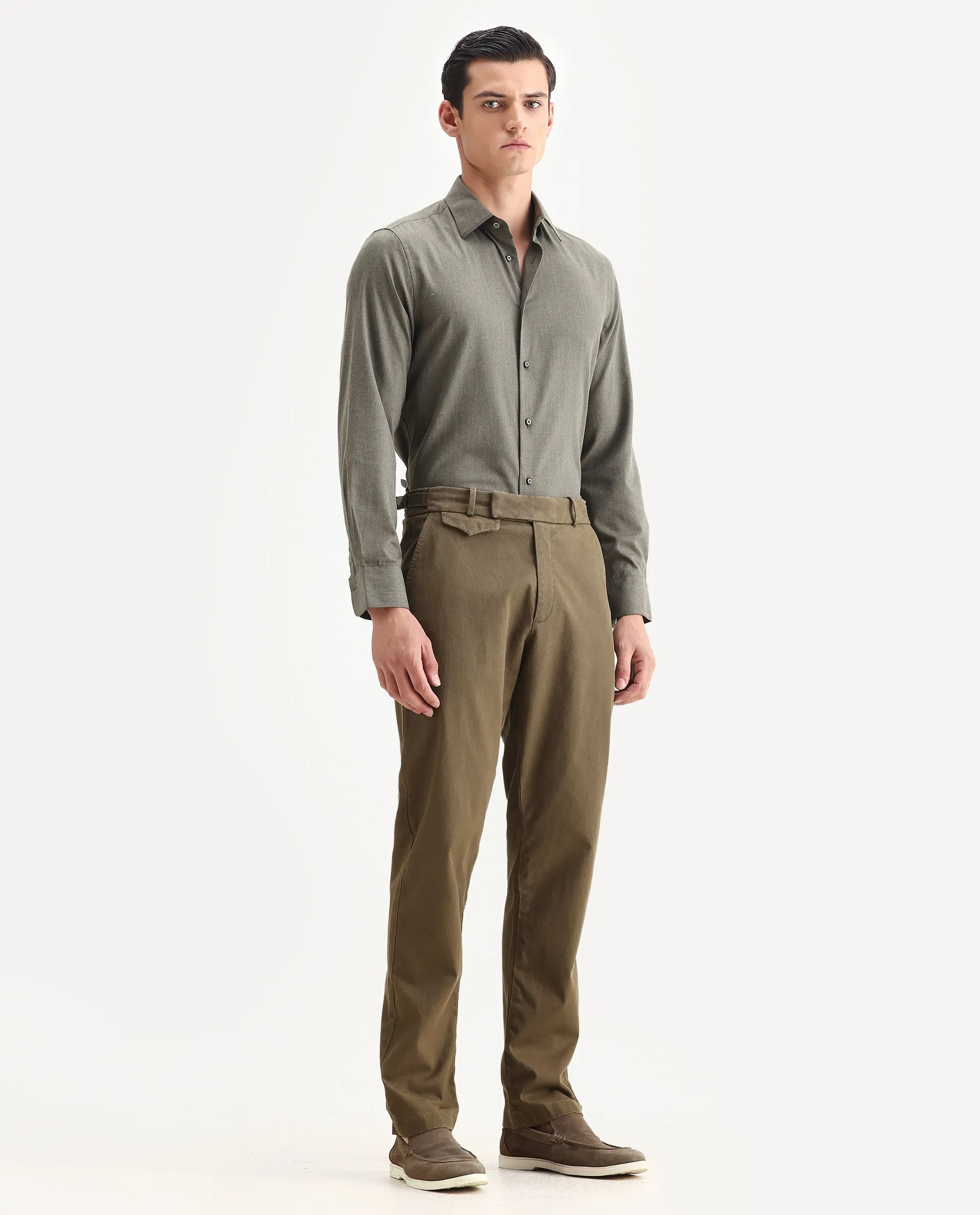 Rare Rabbit Men Arne Olive Cotton Blend Plain Regular Fit Trouser - Image 6