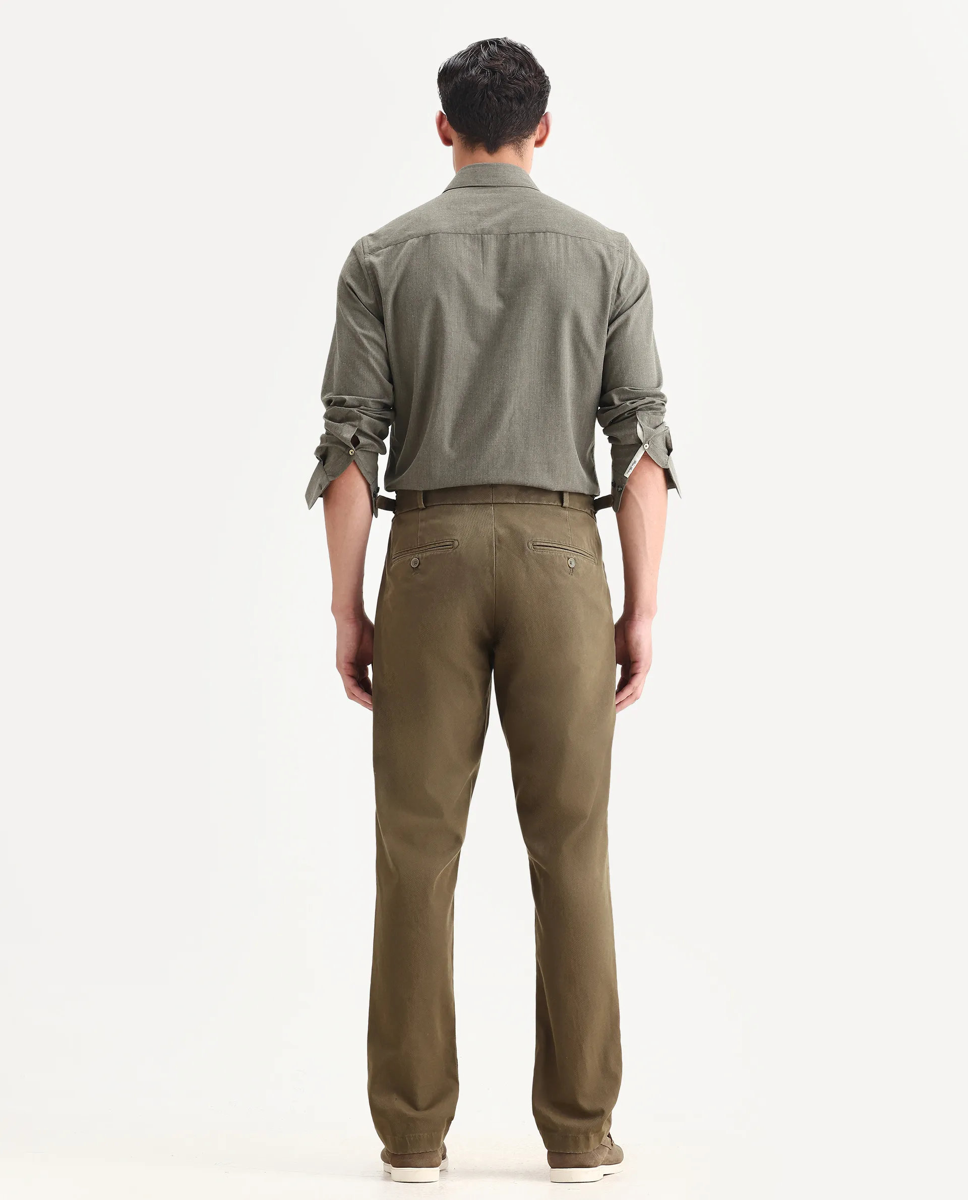 Rare Rabbit Men Arne Olive Cotton Blend Plain Regular Fit Trouser - Image 8