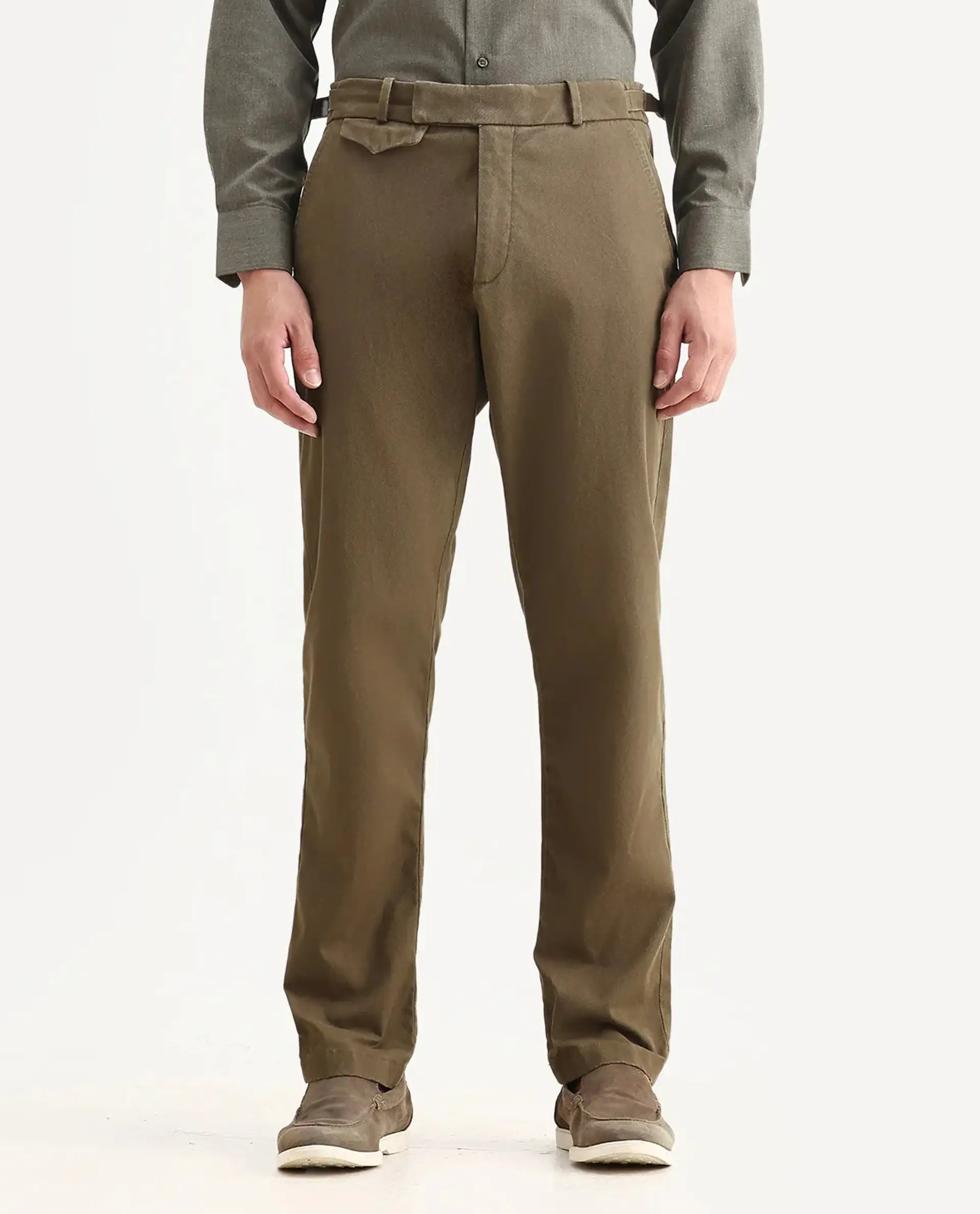 Rare Rabbit Men Arne Olive Cotton Blend Plain Regular Fit Trouser - Image 9