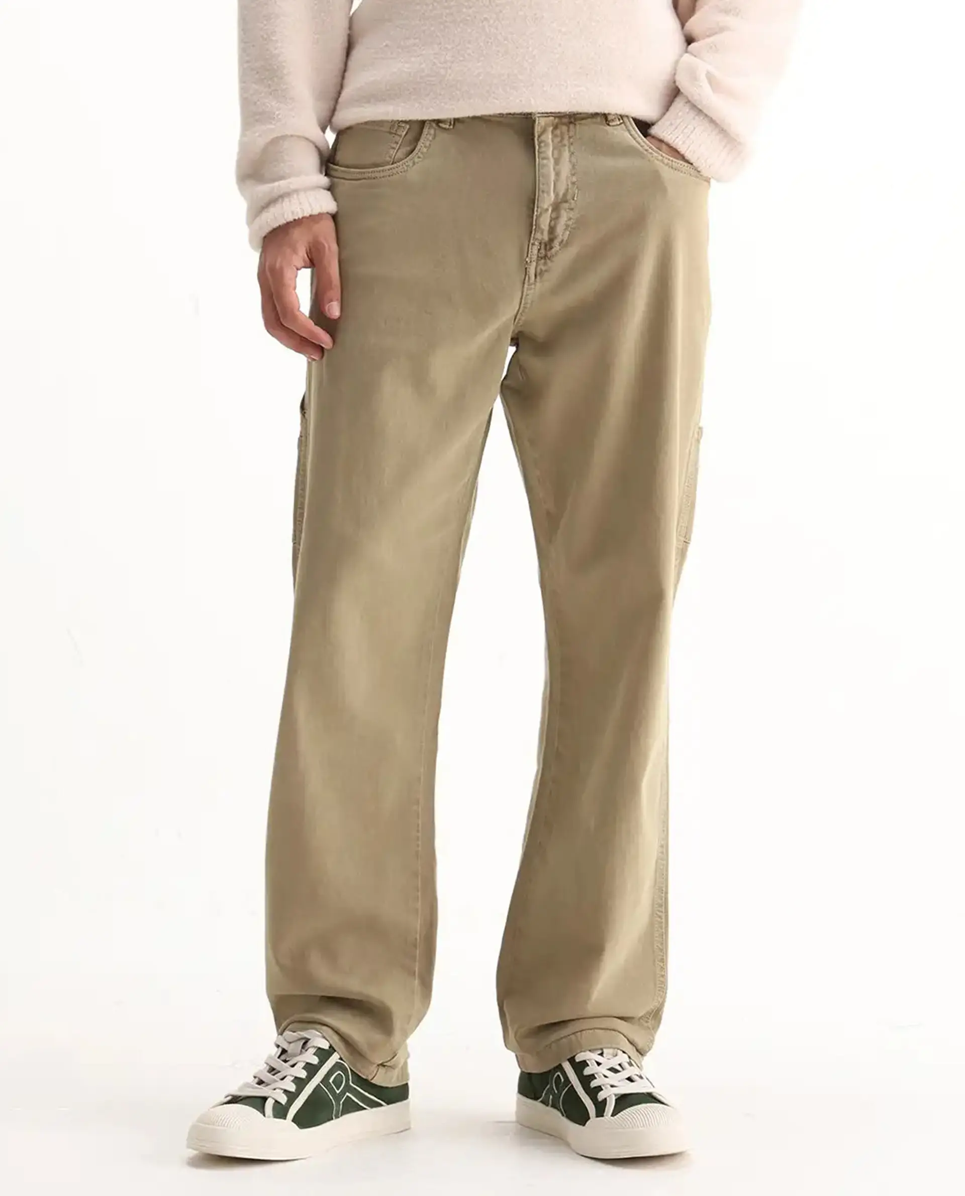 Rare Rabbit Men's Arni Khaki Cotton Plain Relaxed Fit Jeans - Image 10