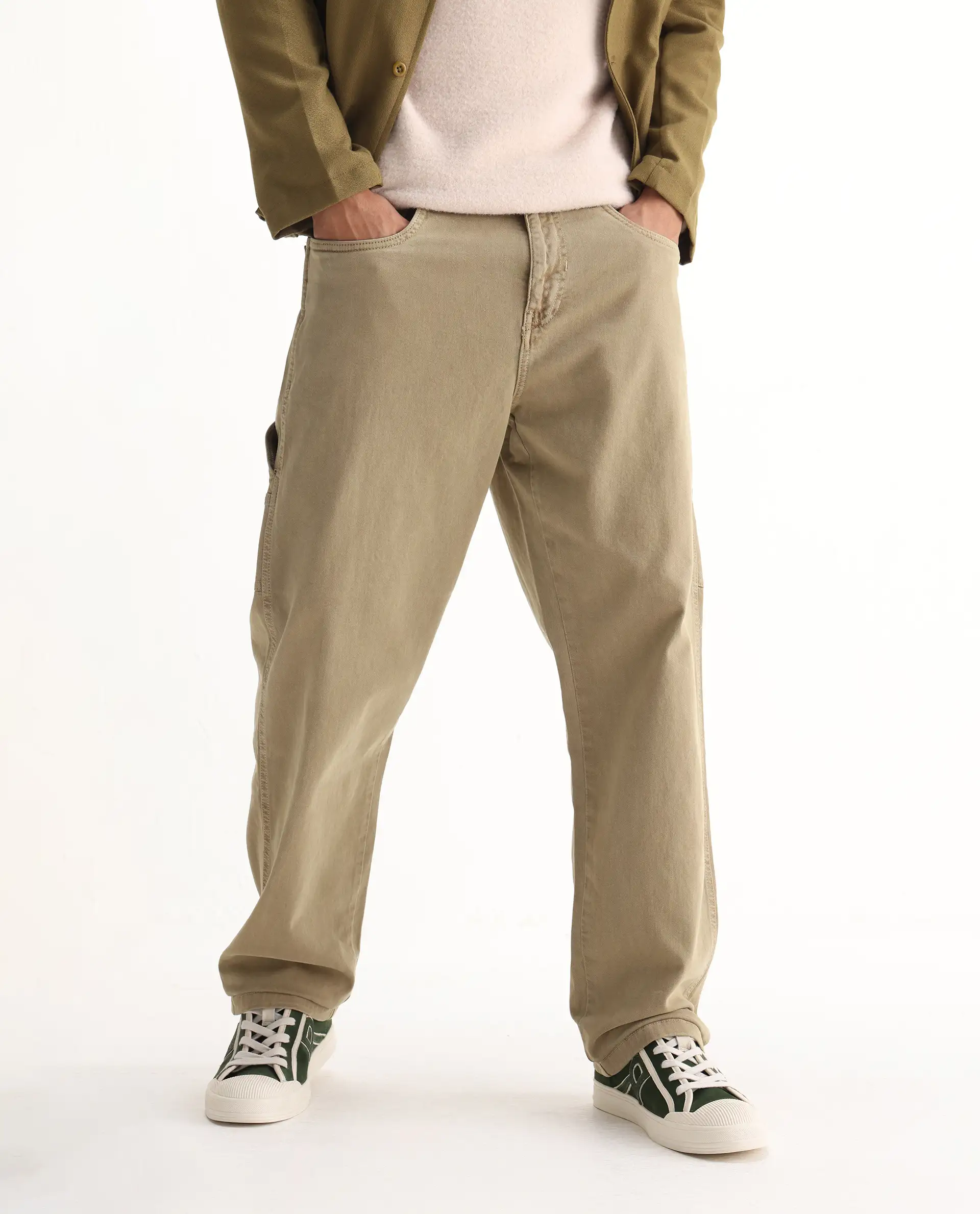 Rare Rabbit Men's Arni Khaki Cotton Plain Relaxed Fit Jeans - Image 2