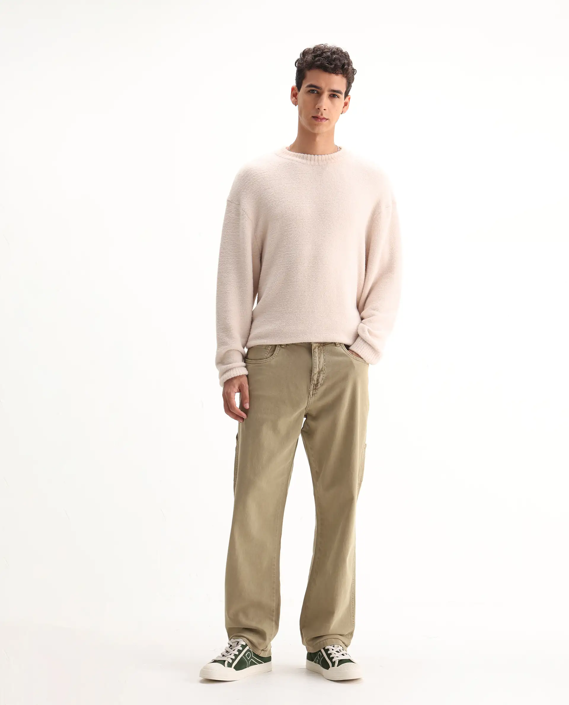 Rare Rabbit Men's Arni Khaki Cotton Plain Relaxed Fit Jeans - Image 8