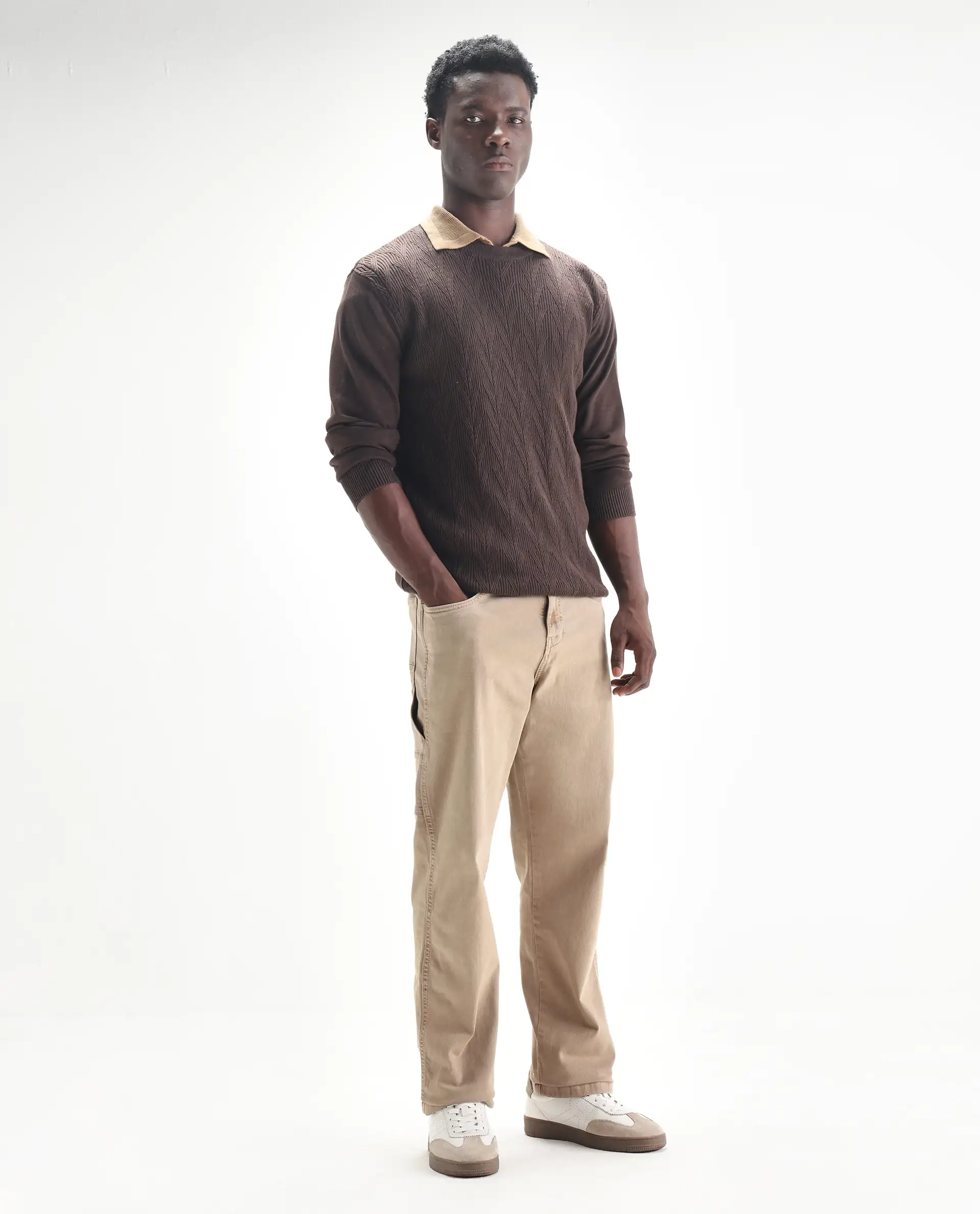 Rare Rabbit Men's Arni Light Beige Cotton Plain Relaxed Fit Jeans - Image 3