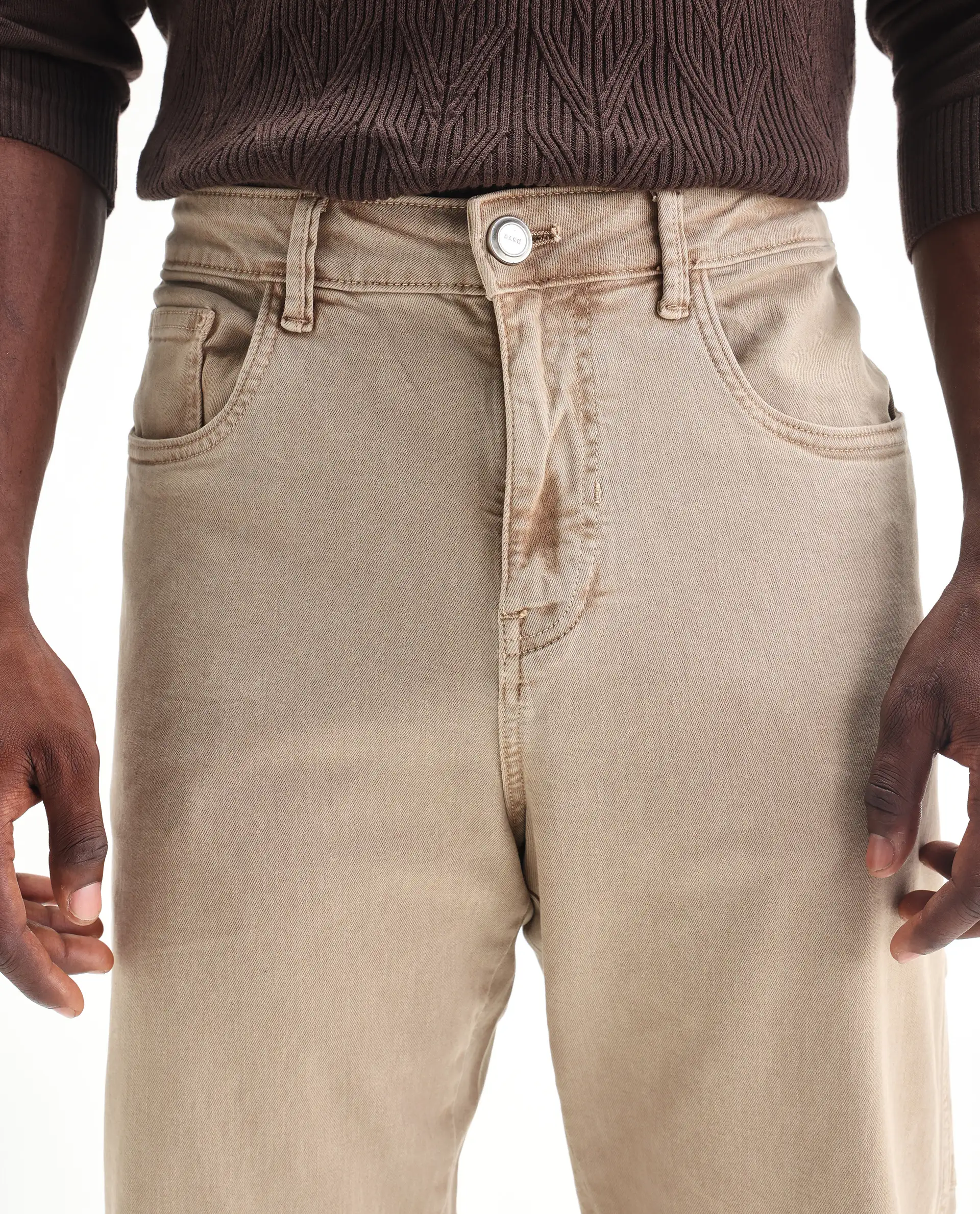 Rare Rabbit Men's Arni Light Beige Cotton Plain Relaxed Fit Jeans - Image 4