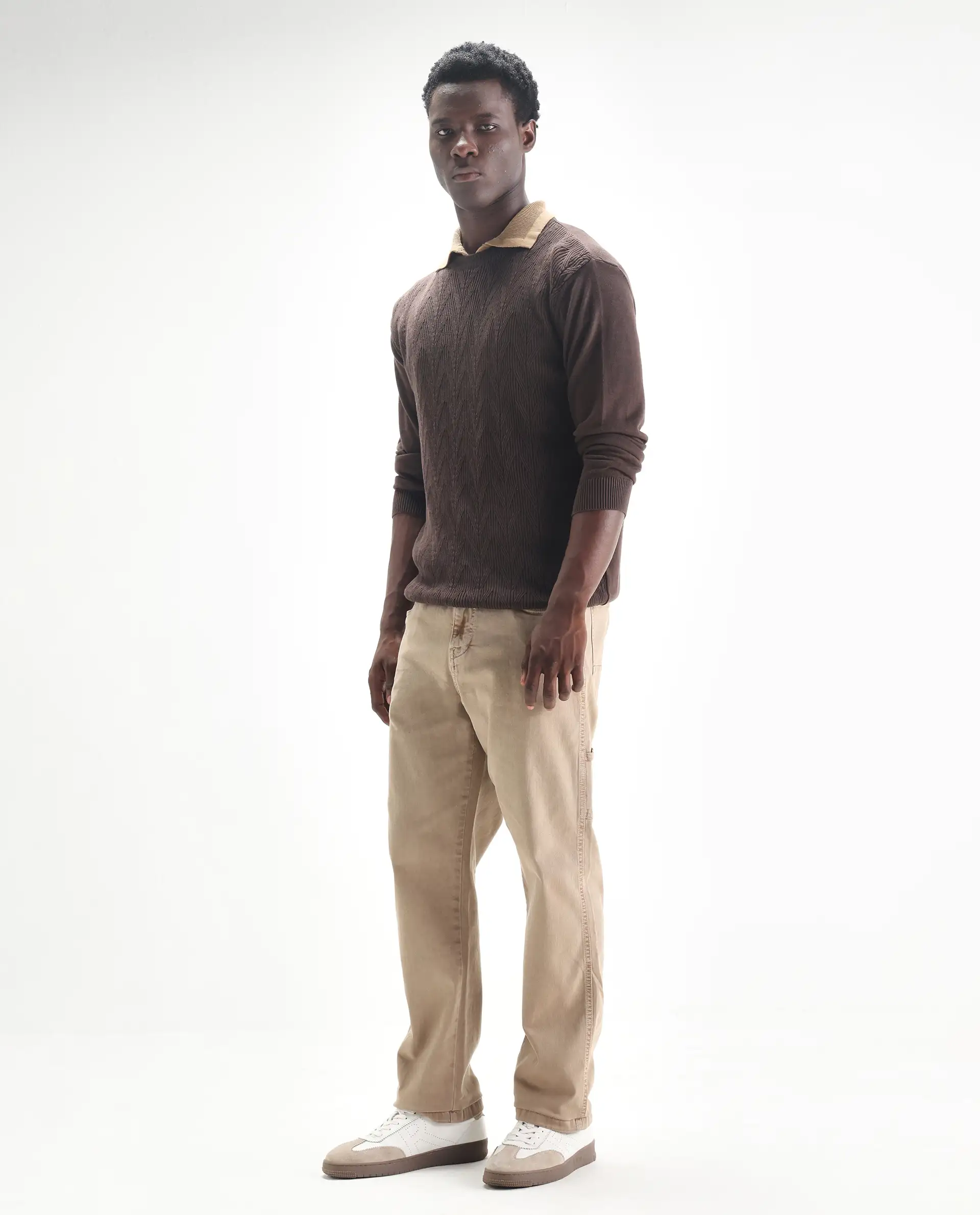 Rare Rabbit Men's Arni Light Beige Cotton Plain Relaxed Fit Jeans - Image 5
