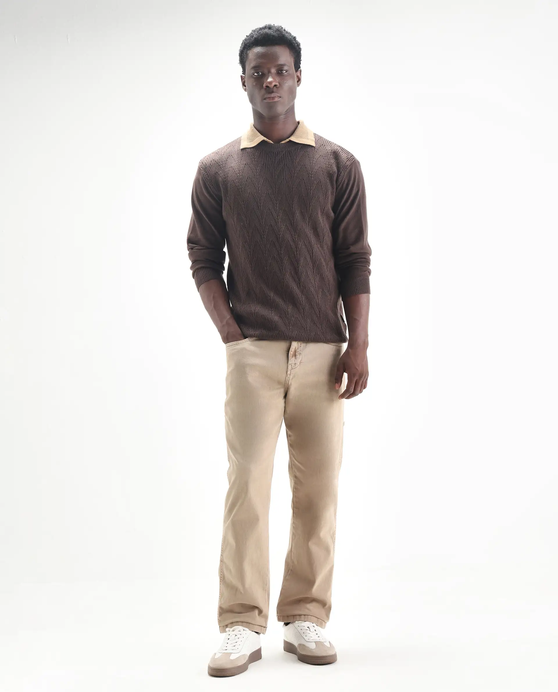 Rare Rabbit Men's Arni Light Beige Cotton Plain Relaxed Fit Jeans - Image 7