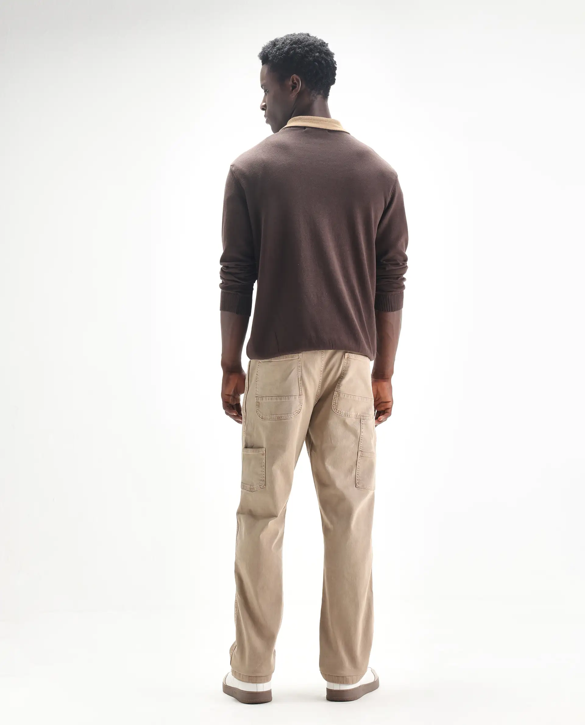 Rare Rabbit Men's Arni Light Beige Cotton Plain Relaxed Fit Jeans - Image 8