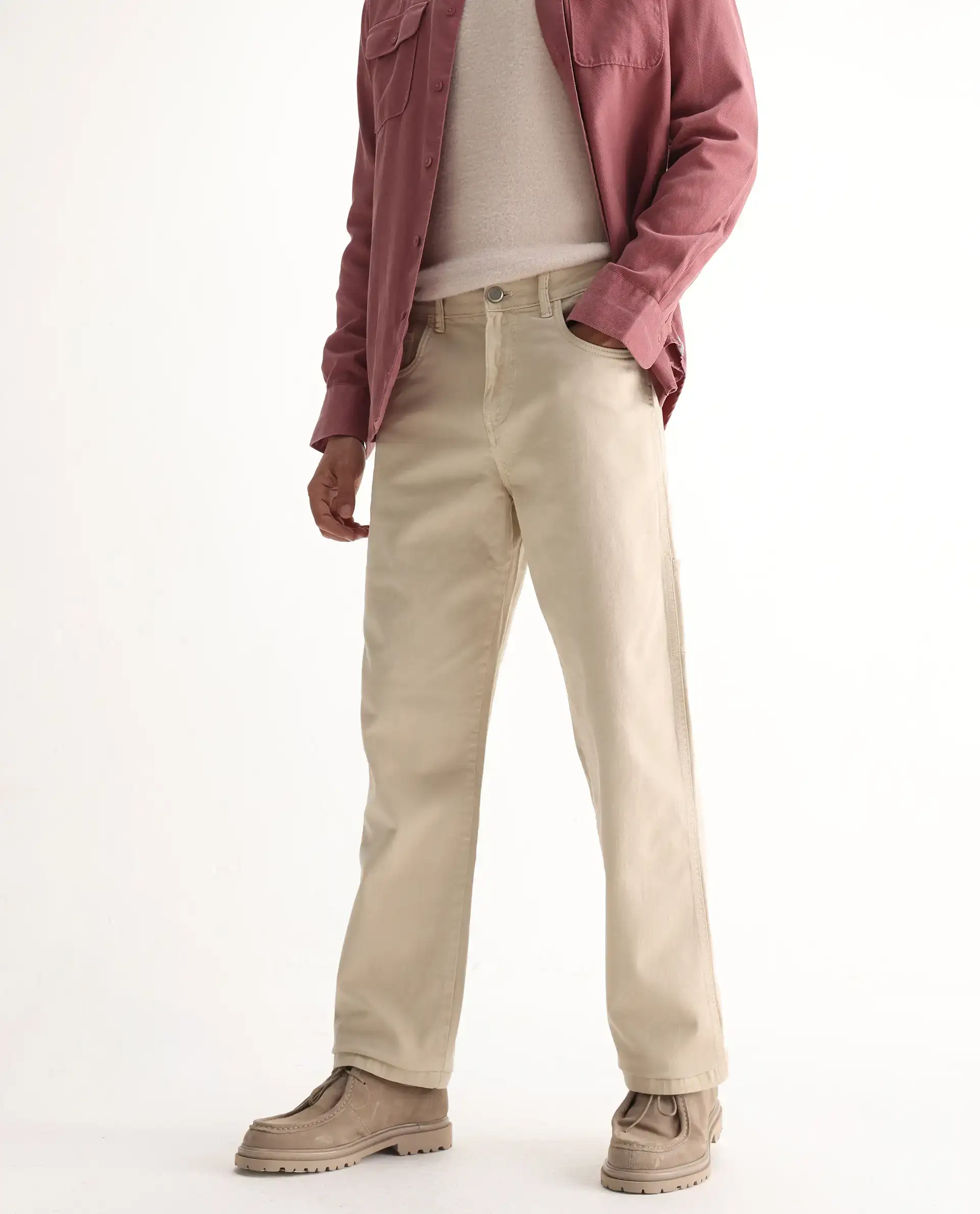 Rare Rabbit Men's Arni Off White Cotton Plain Relaxed Fit Jeans - Image 2