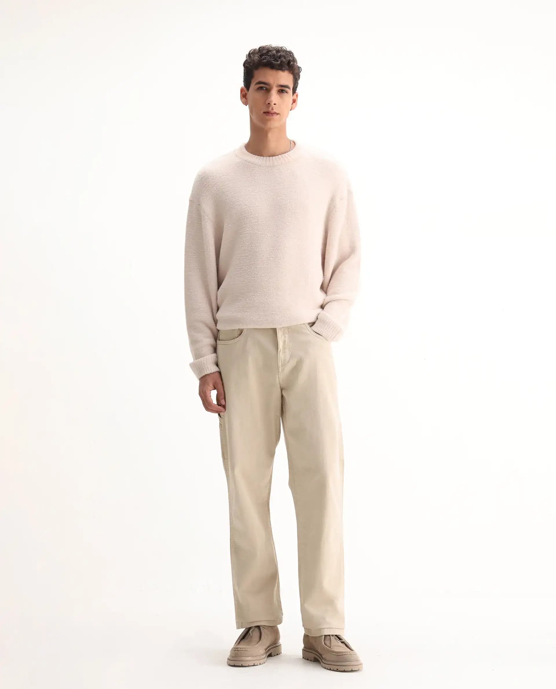 Rare Rabbit Men's Arni Off White Cotton Plain Relaxed Fit Jeans - Image 7