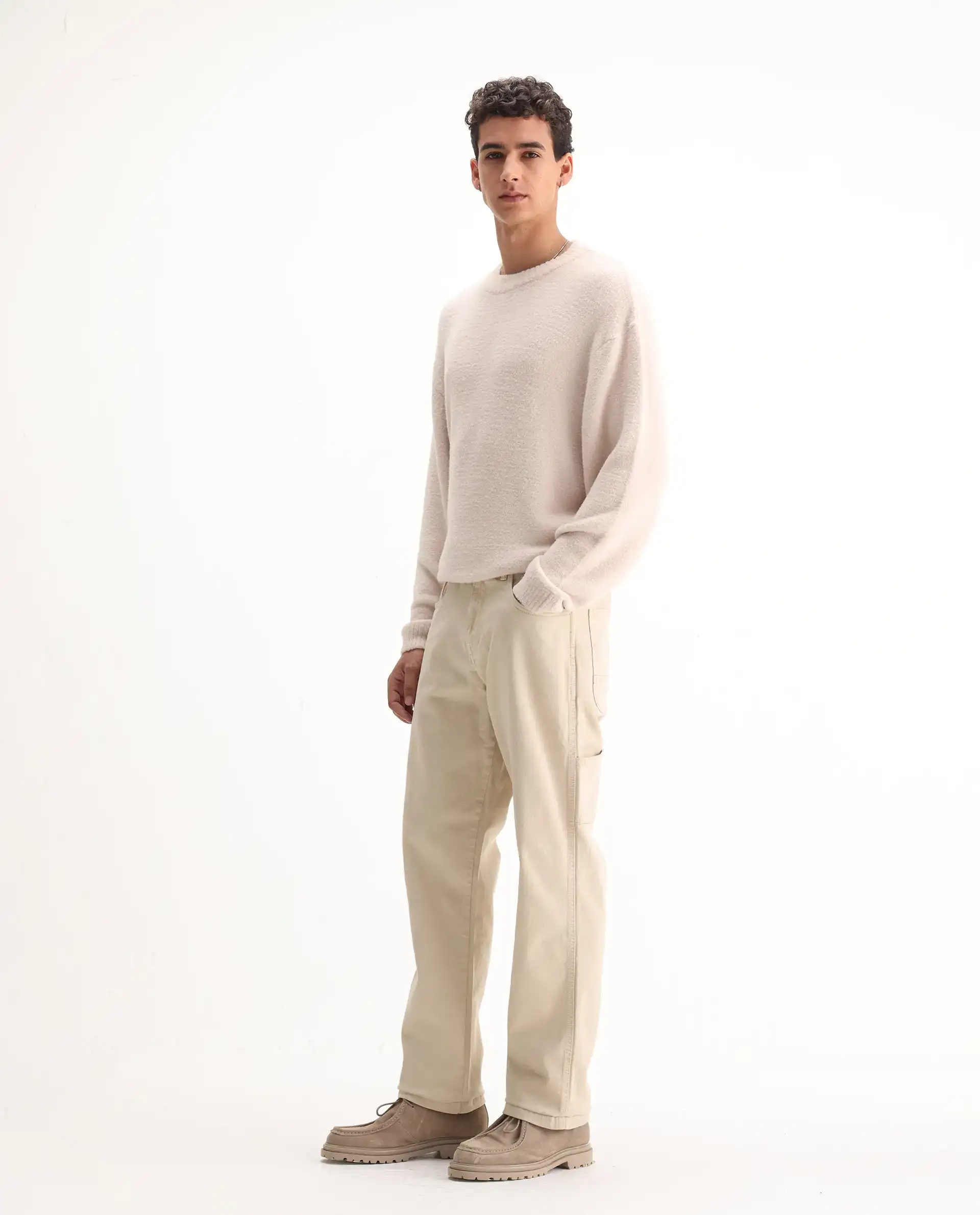 Rare Rabbit Men's Arni Off White Cotton Plain Relaxed Fit Jeans - Image 8