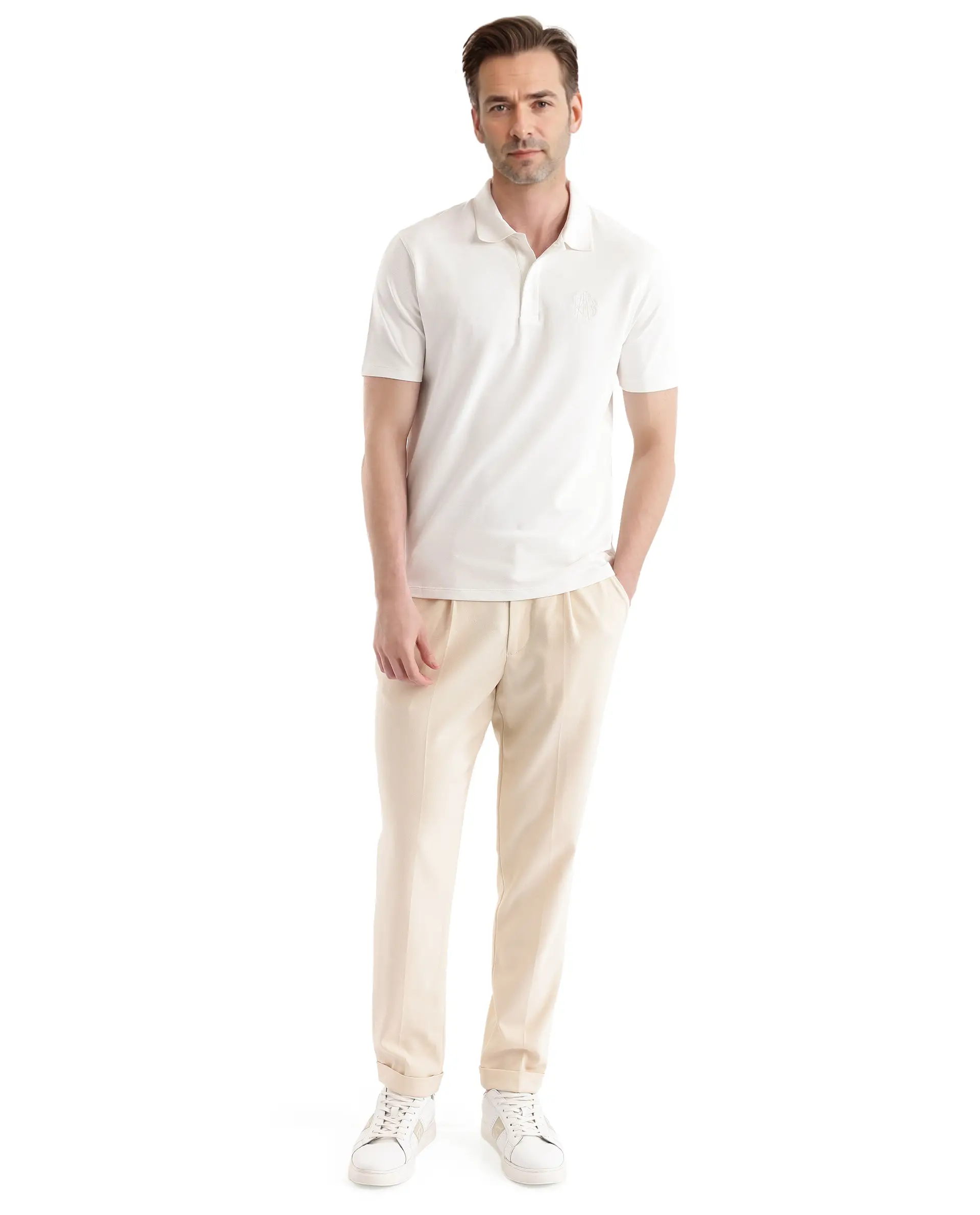 Rare Rabbit Men's Aroe Off White Cotton Plain Regular Fit Half Sleeve Polo - Image 3