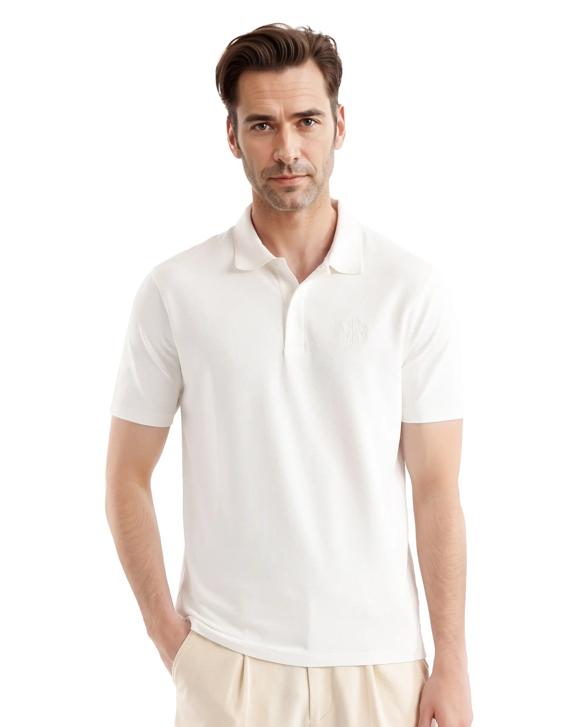 Rare Rabbit Men's Aroe Off White Cotton Plain Regular Fit Half Sleeve Polo - Image 4