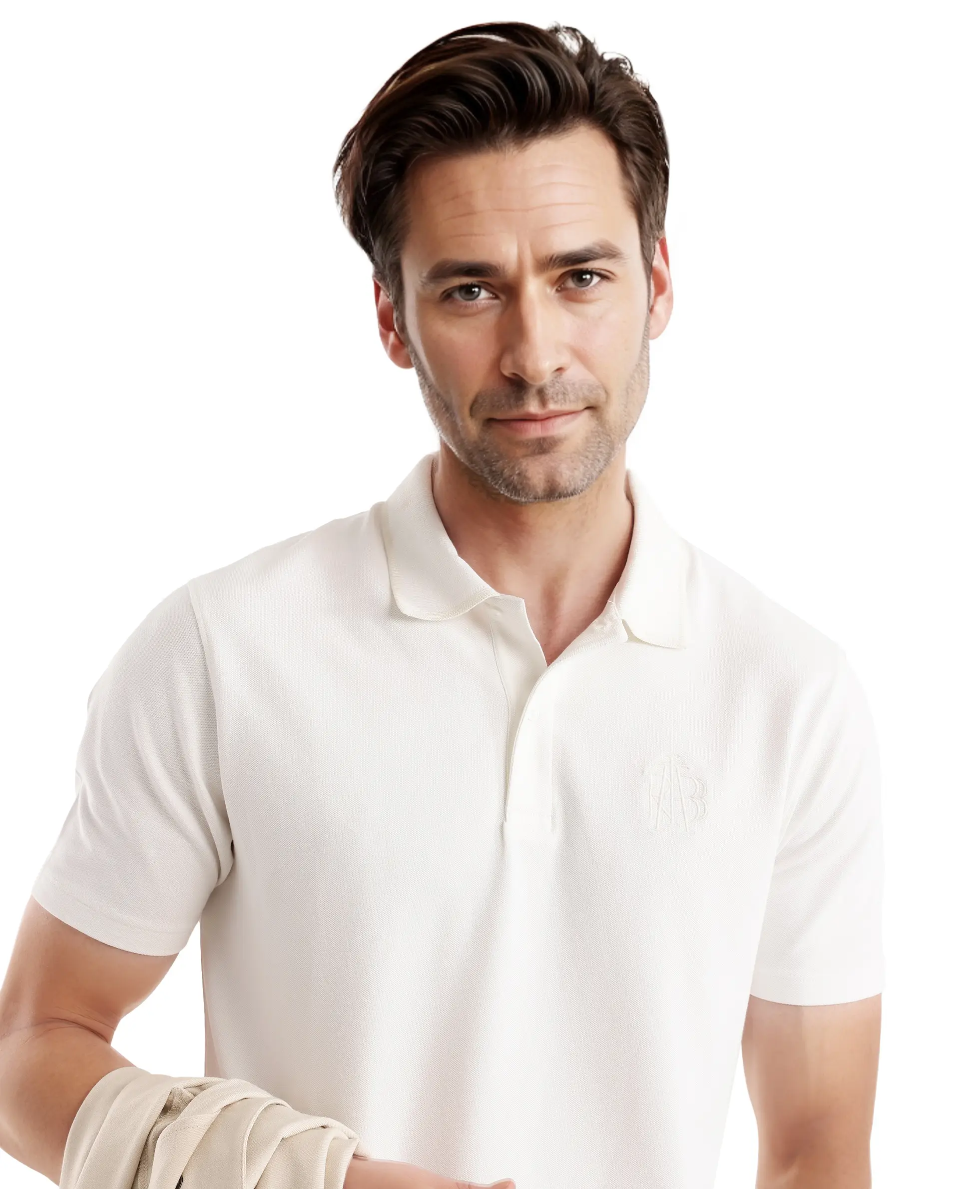 Rare Rabbit Men's Aroe Off White Cotton Plain Regular Fit Half Sleeve Polo - Image 5