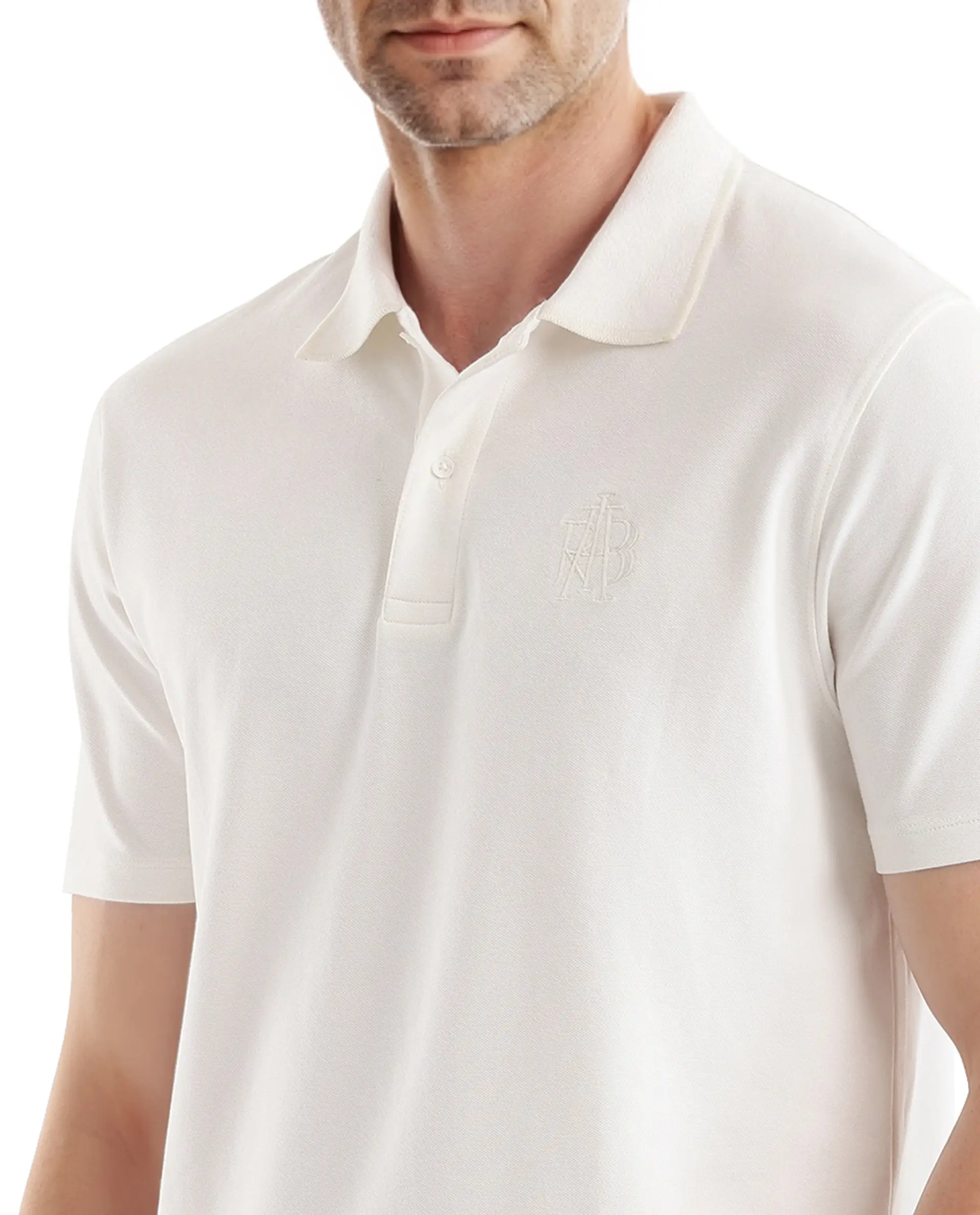 Rare Rabbit Men's Aroe Off White Cotton Plain Regular Fit Half Sleeve Polo - Image 7