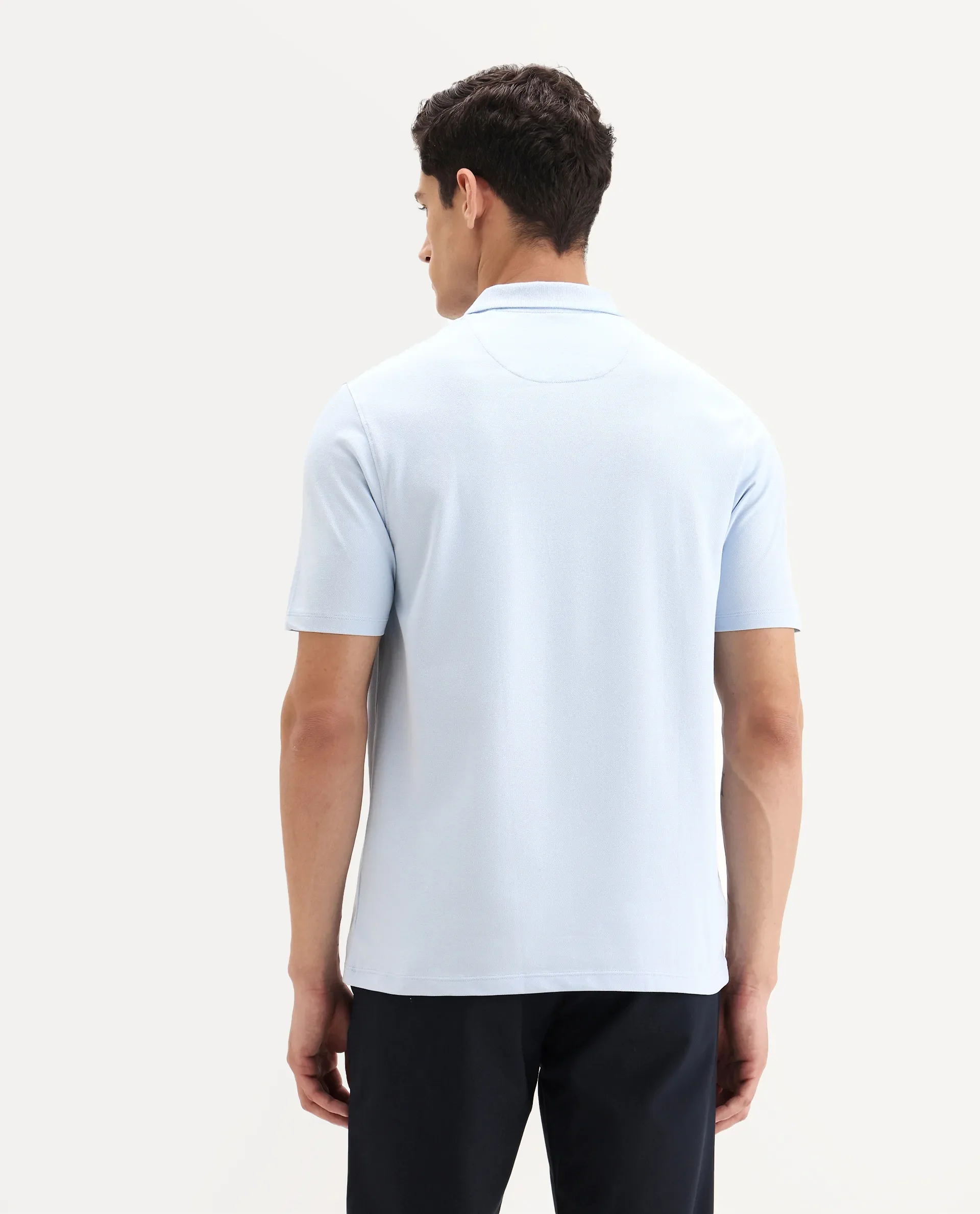 Rare Rabbit Men's Aroe Pastel Blue Cotton Blend Plain Regular Fit Half Sleeve Polo - Image 7