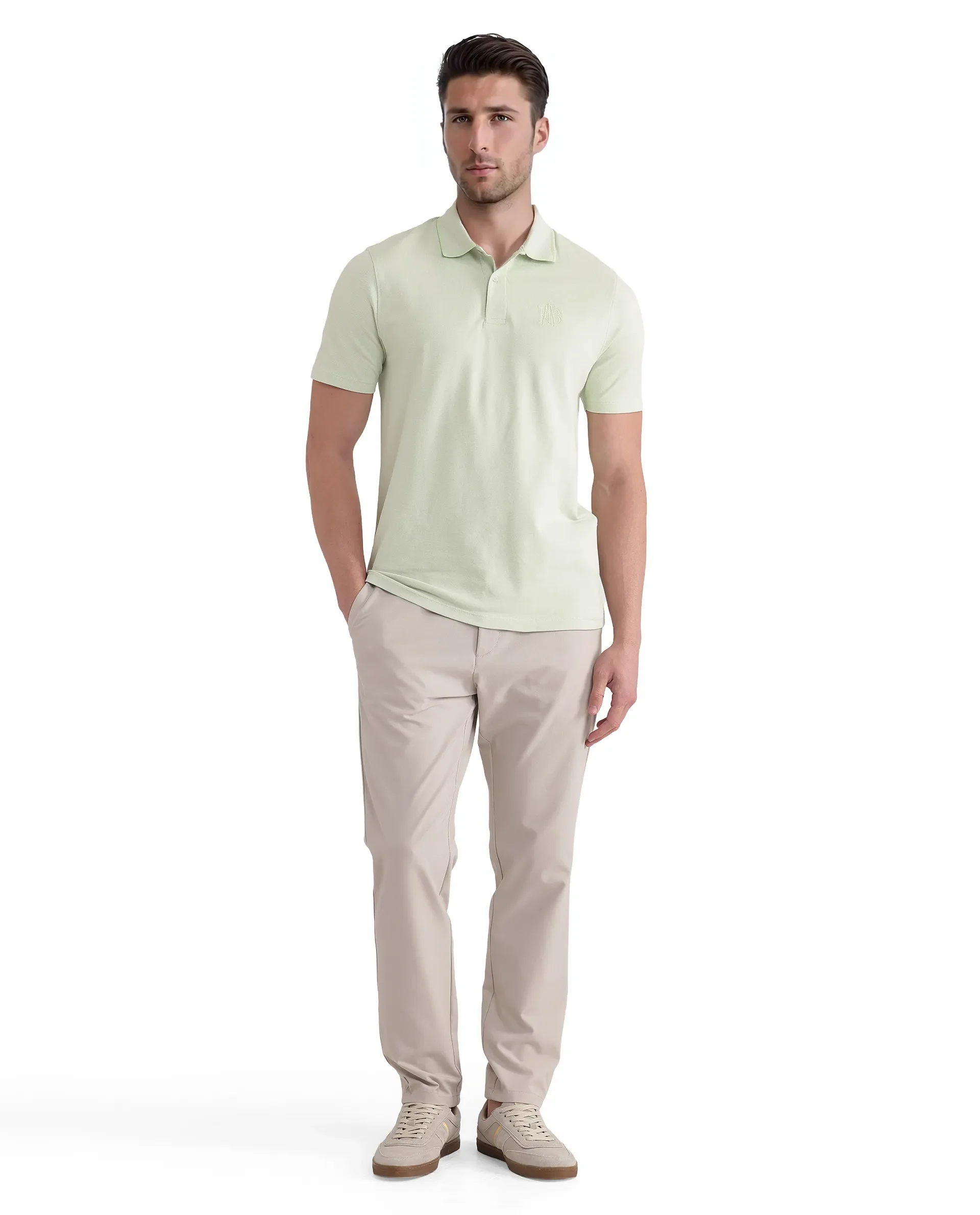 Rare Rabbit Men's Aroe Pastel Green Lycra Plain Regular Fit Half Sleeve Polo - Image 2
