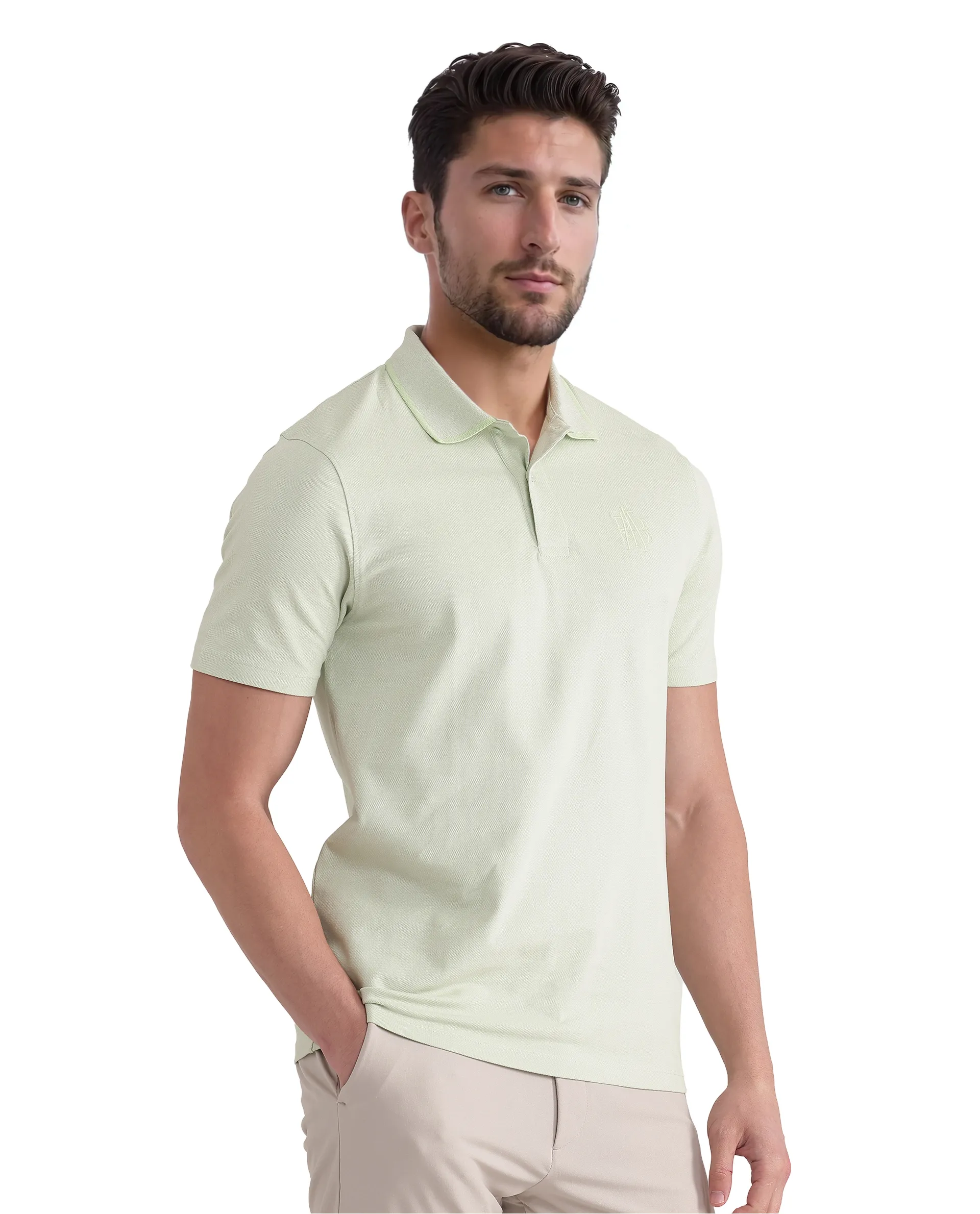 Rare Rabbit Men's Aroe Pastel Green Lycra Plain Regular Fit Half Sleeve Polo - Image 5