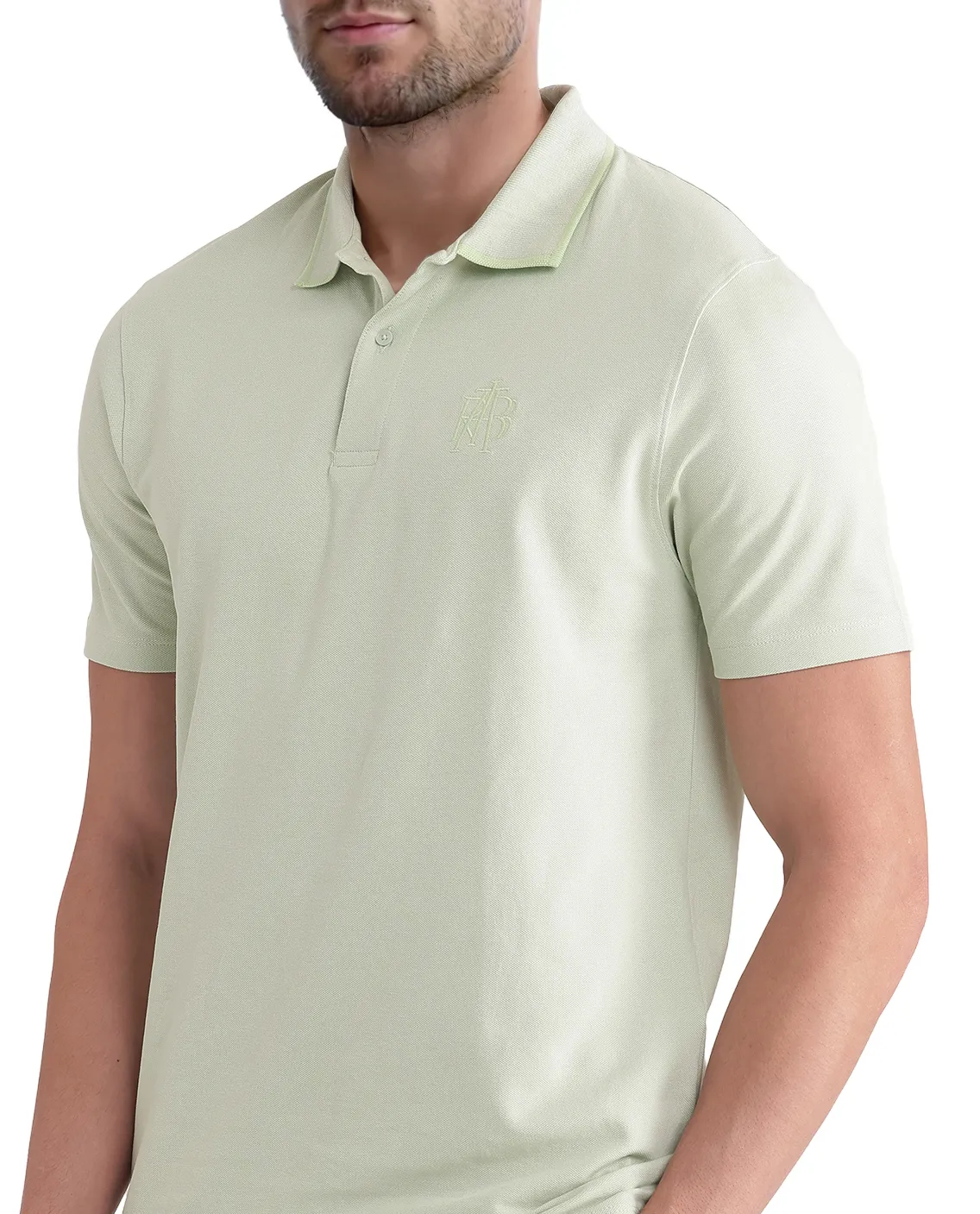 Rare Rabbit Men's Aroe Pastel Green Lycra Plain Regular Fit Half Sleeve Polo - Image 6