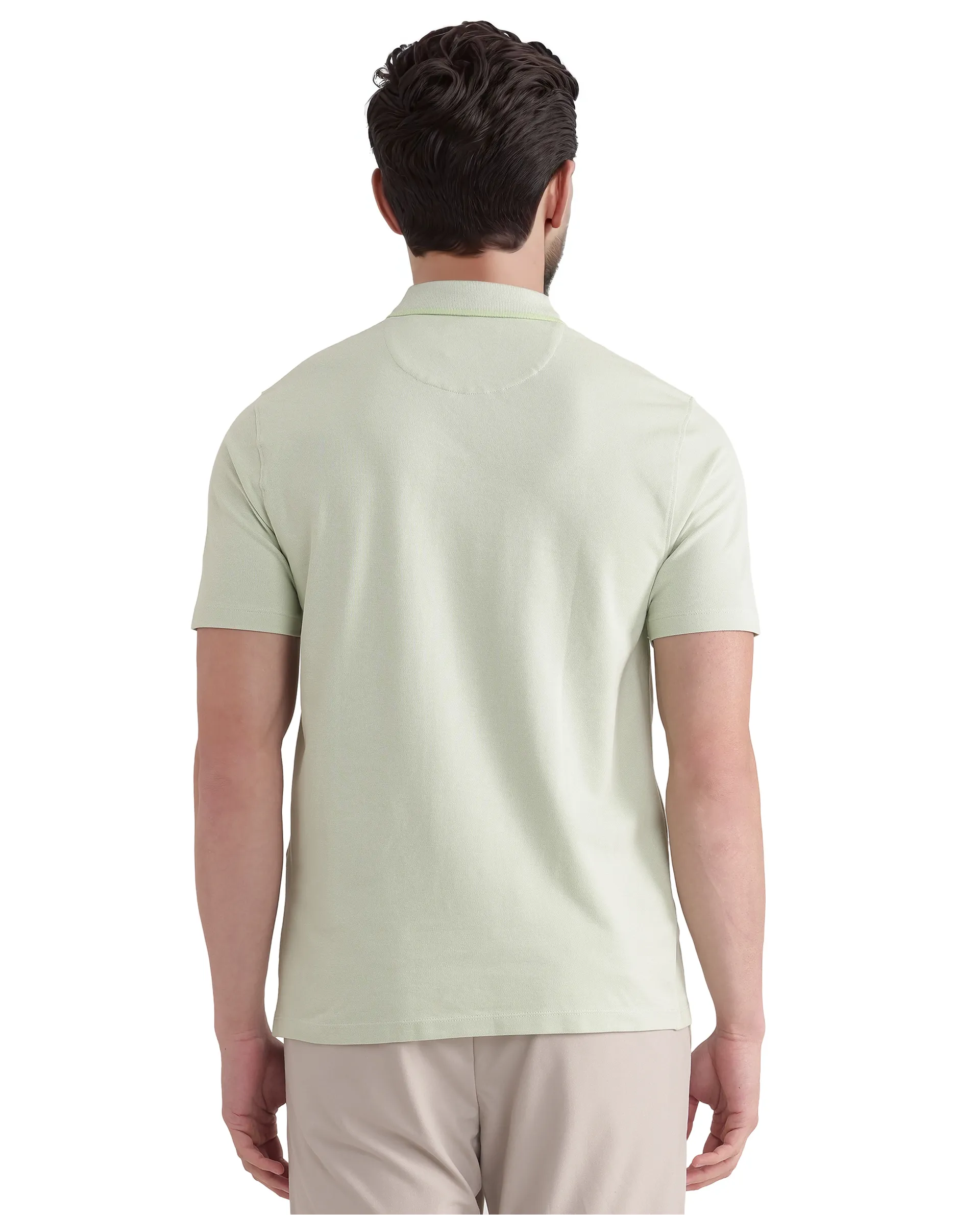 Rare Rabbit Men's Aroe Pastel Green Lycra Plain Regular Fit Half Sleeve Polo - Image 7