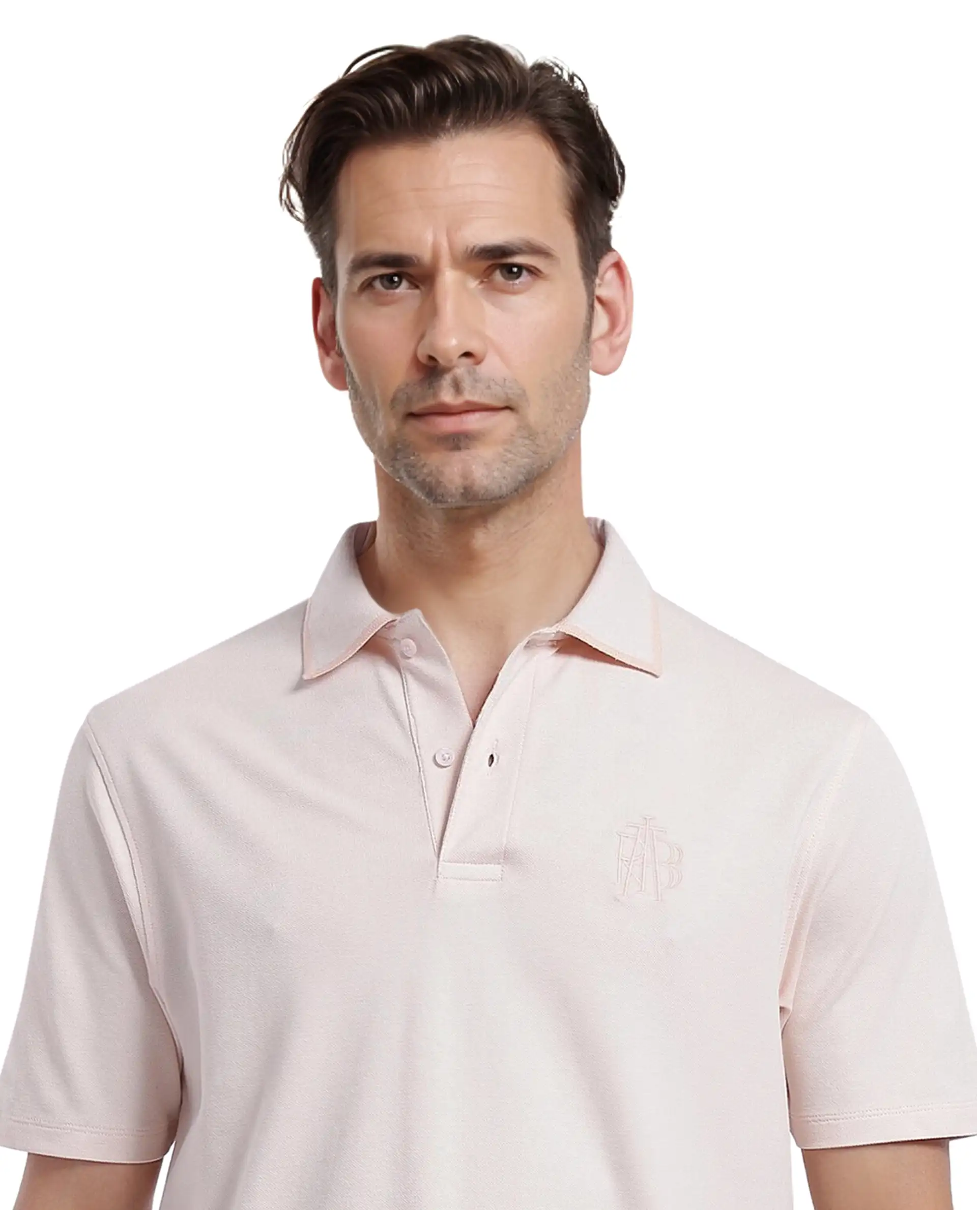 Rare Rabbit Men's Aroe Pastel Peach Lycra Plain Regular Fit Half Sleeve Polo - Image 6