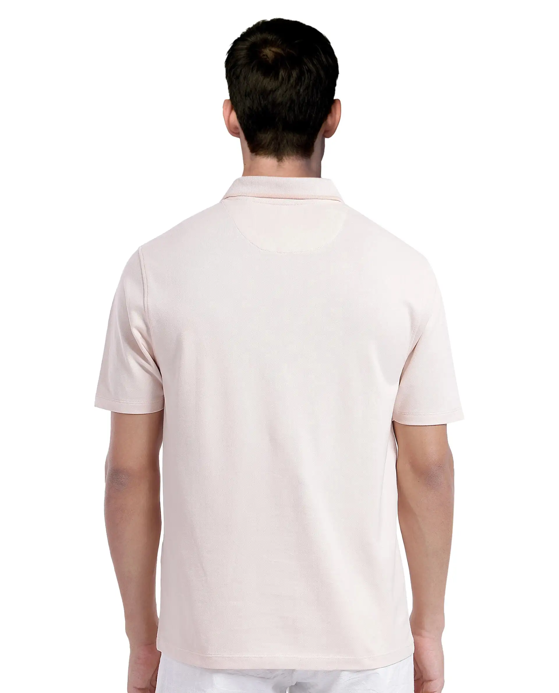 Rare Rabbit Men's Aroe Pastel Peach Lycra Plain Regular Fit Half Sleeve Polo - Image 8