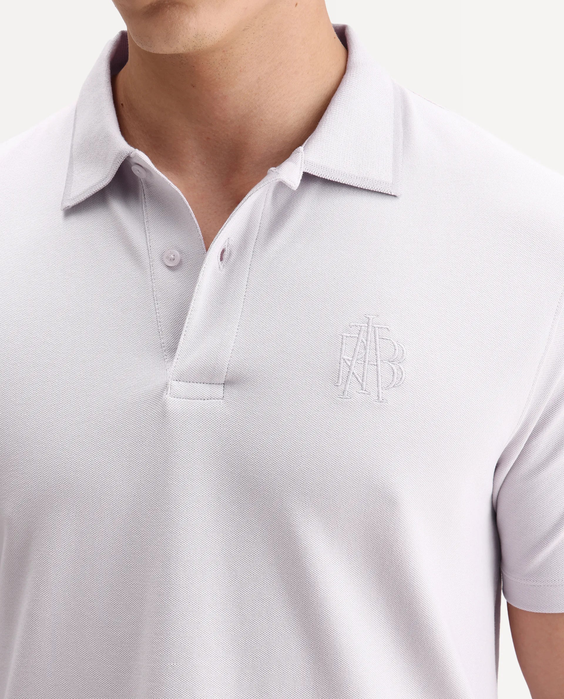Rare Rabbit Men's Aroe Pastel Purple Lycra Plain Regular Fit Half Sleeve Polo - Image 3