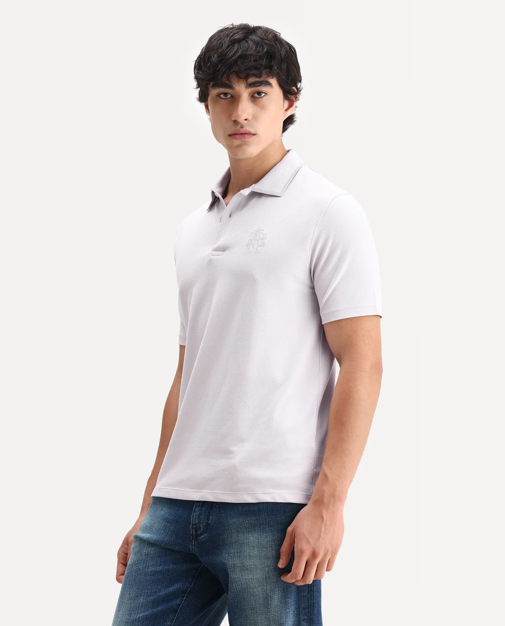 Rare Rabbit Men's Aroe Pastel Purple Lycra Plain Regular Fit Half Sleeve Polo - Image 4