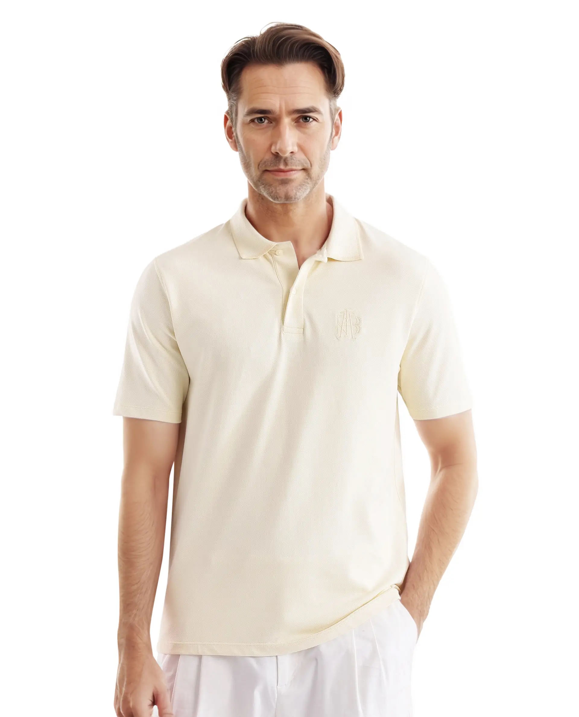 Rare Rabbit Men's Aroe Pastel Yellow Lycra Plain Regular Fit Half Sleeve Polo - Image 2