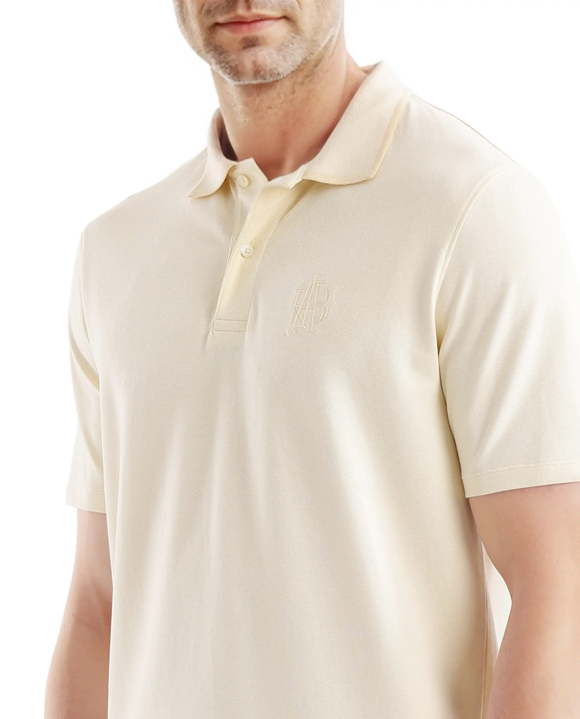 Rare Rabbit Men's Aroe Pastel Yellow Lycra Plain Regular Fit Half Sleeve Polo - Image 3