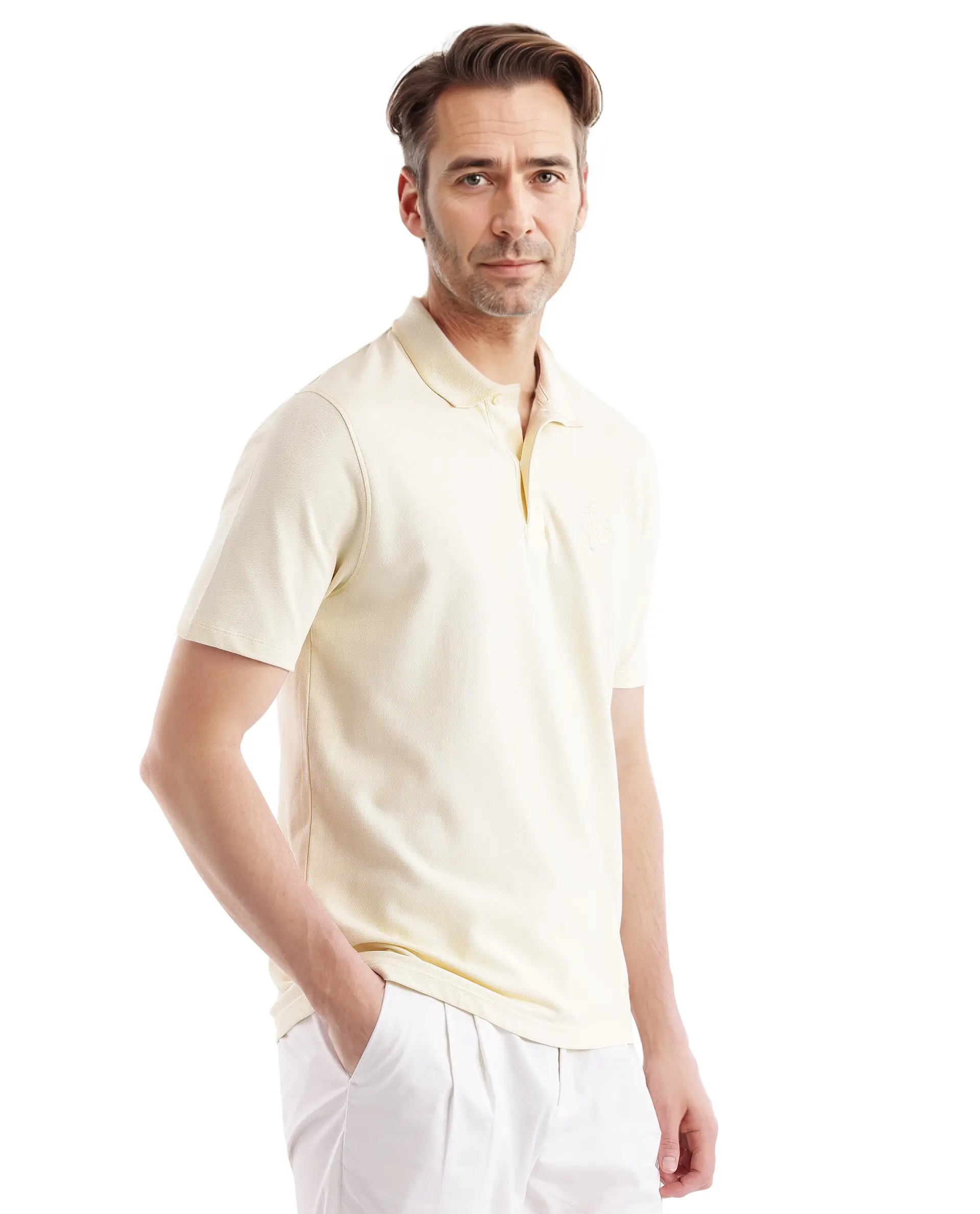 Rare Rabbit Men's Aroe Pastel Yellow Lycra Plain Regular Fit Half Sleeve Polo - Image 4
