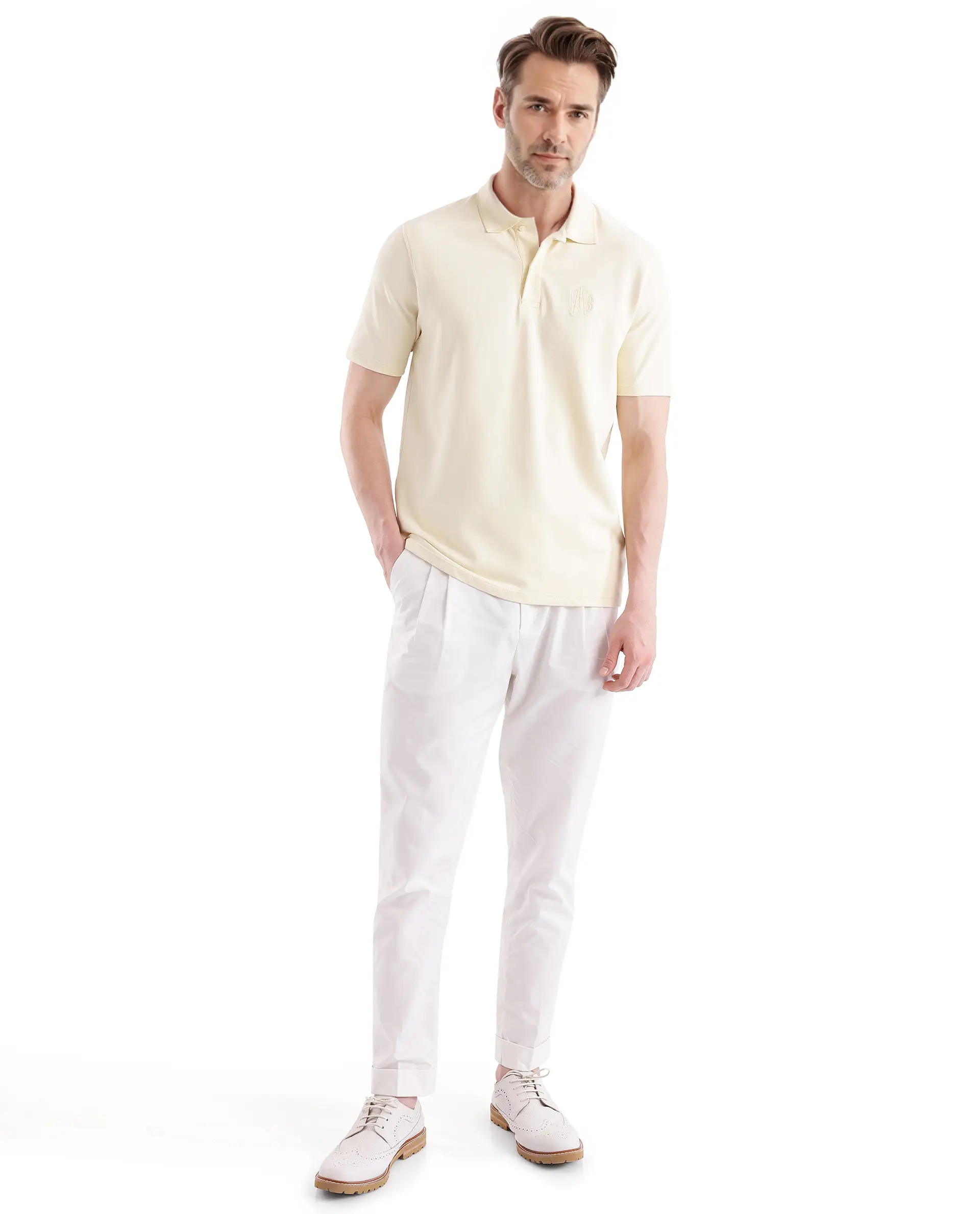 Rare Rabbit Men's Aroe Pastel Yellow Lycra Plain Regular Fit Half Sleeve Polo - Image 6