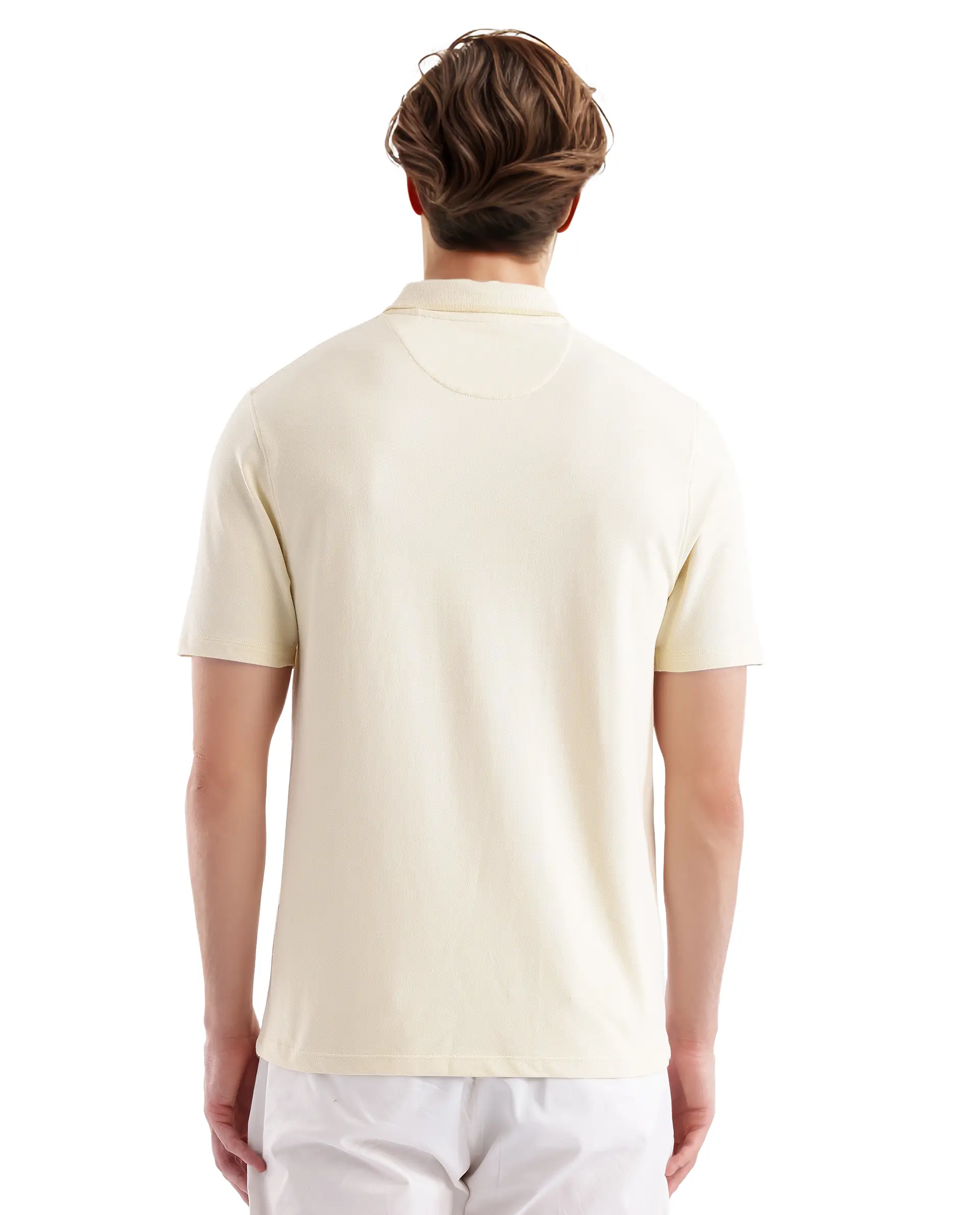 Rare Rabbit Men's Aroe Pastel Yellow Lycra Plain Regular Fit Half Sleeve Polo - Image 8