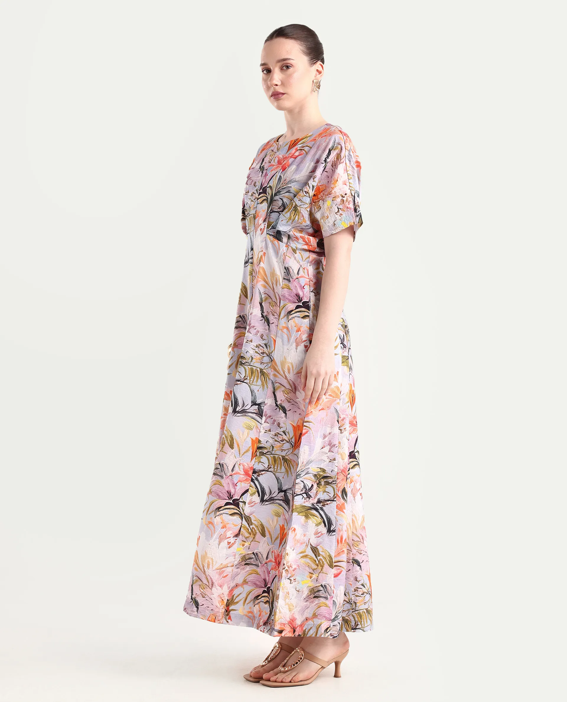 Rareism Women's Arona Multi Viscose Blend Half Sleeve Crew Neck Flared Dress - Image 4