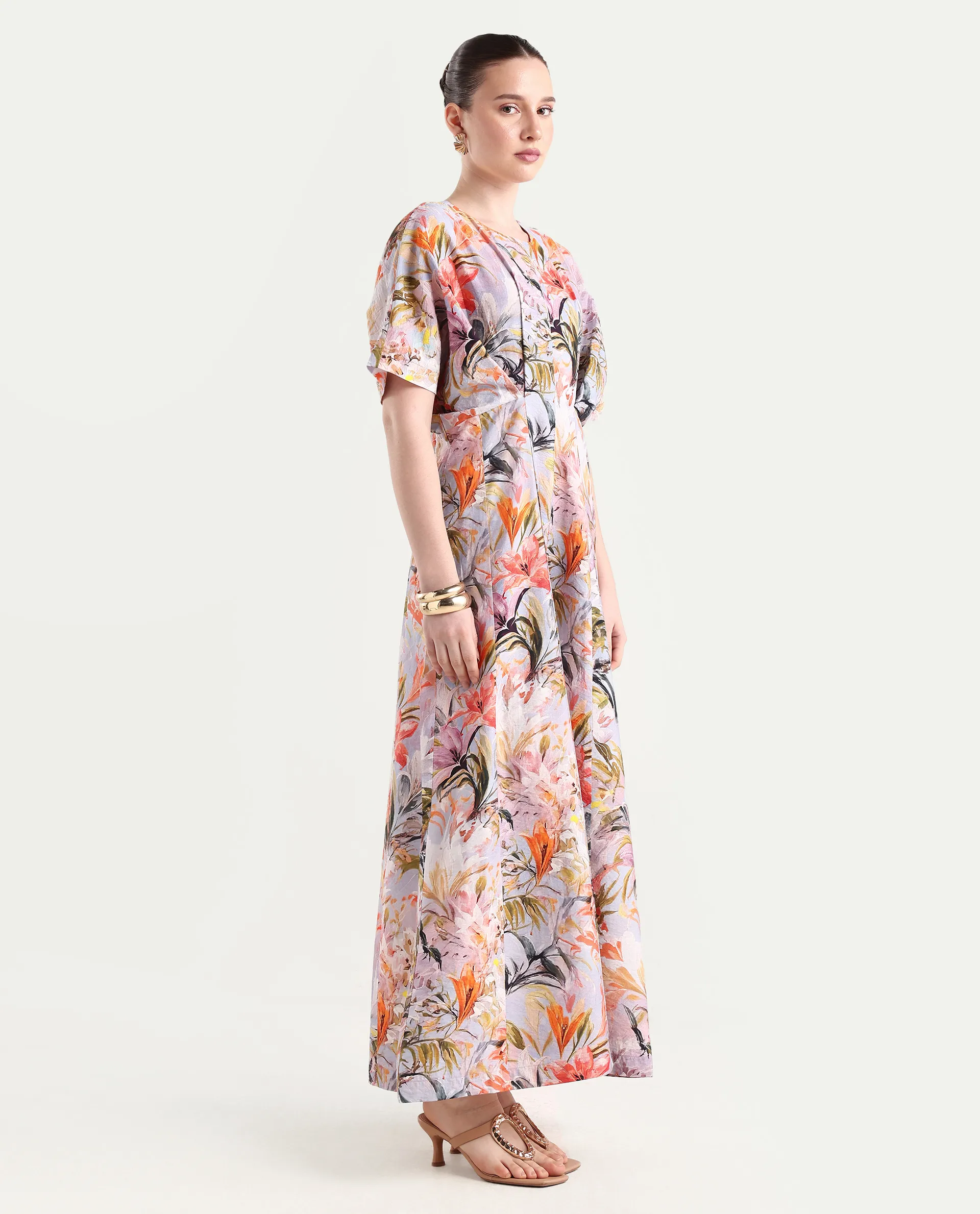 Rareism Women's Arona Multi Viscose Blend Half Sleeve Crew Neck Flared Dress - Image 5