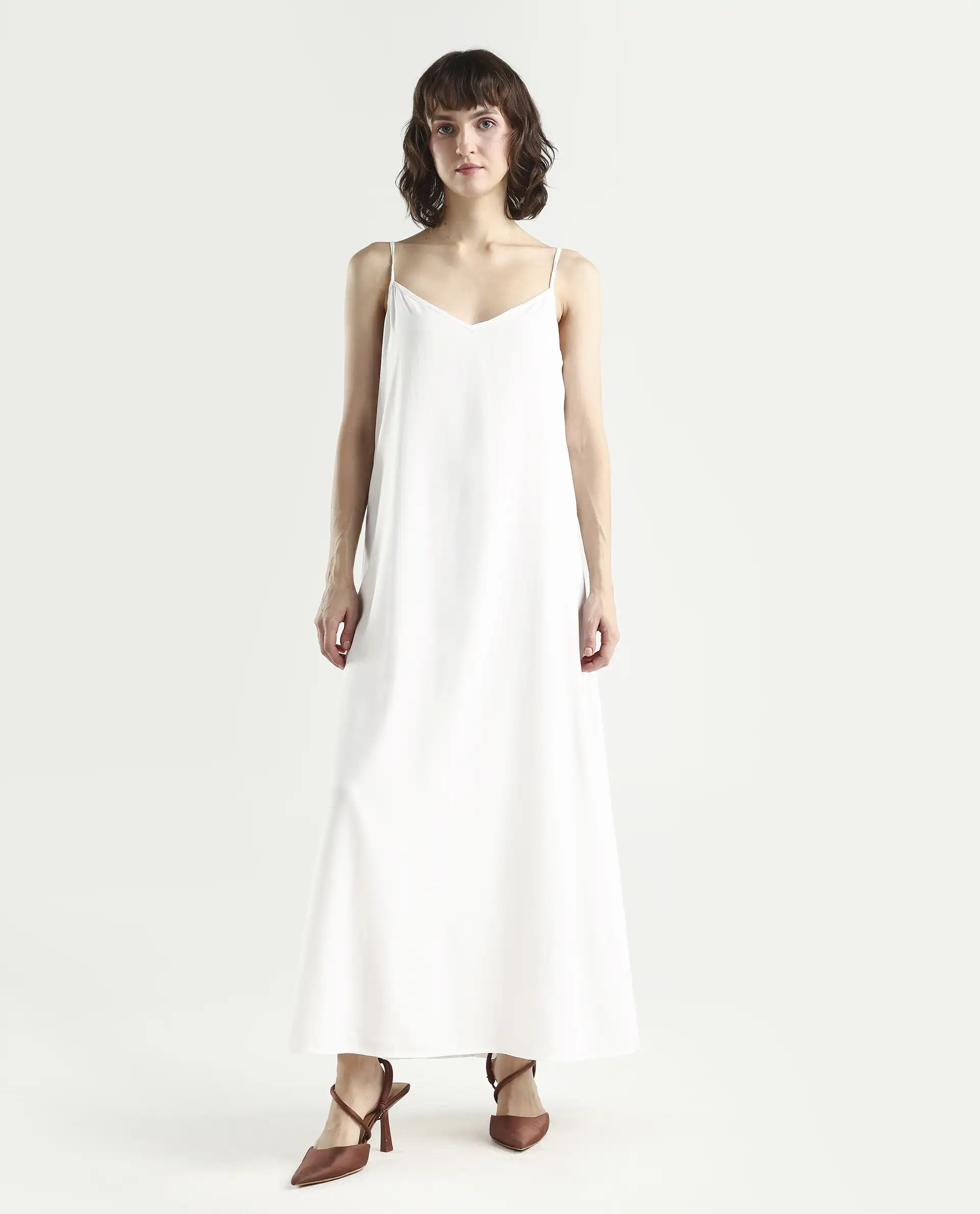 Rareism Women's Aronam Beige Viscose Blend Half Sleeve Crew Neck Flared Dress - Image 5