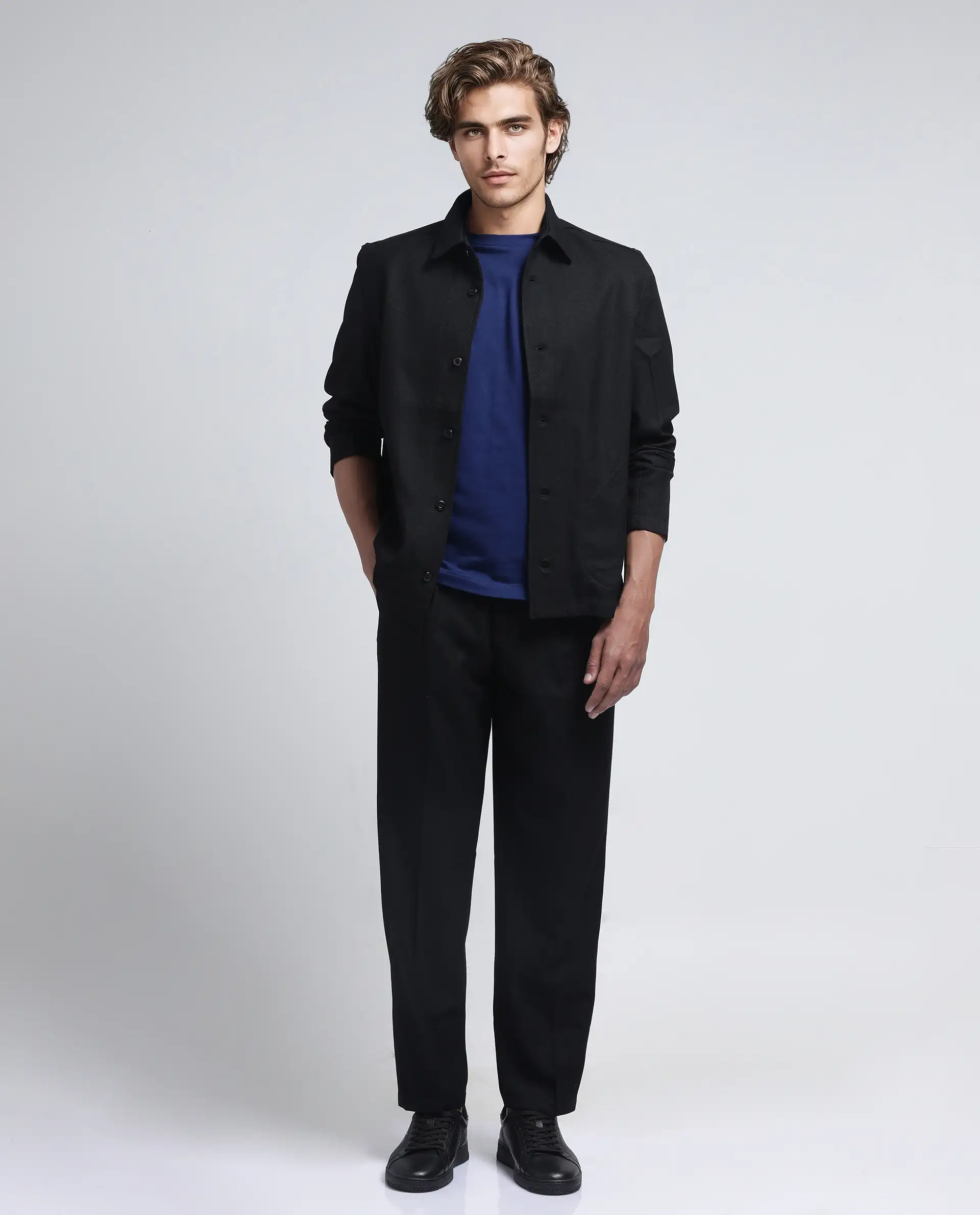 Rare Rabbit Men's Aront Black Polyester Plain Relaxed Fit Full Sleeve Spread Collar Jacket - Image 2