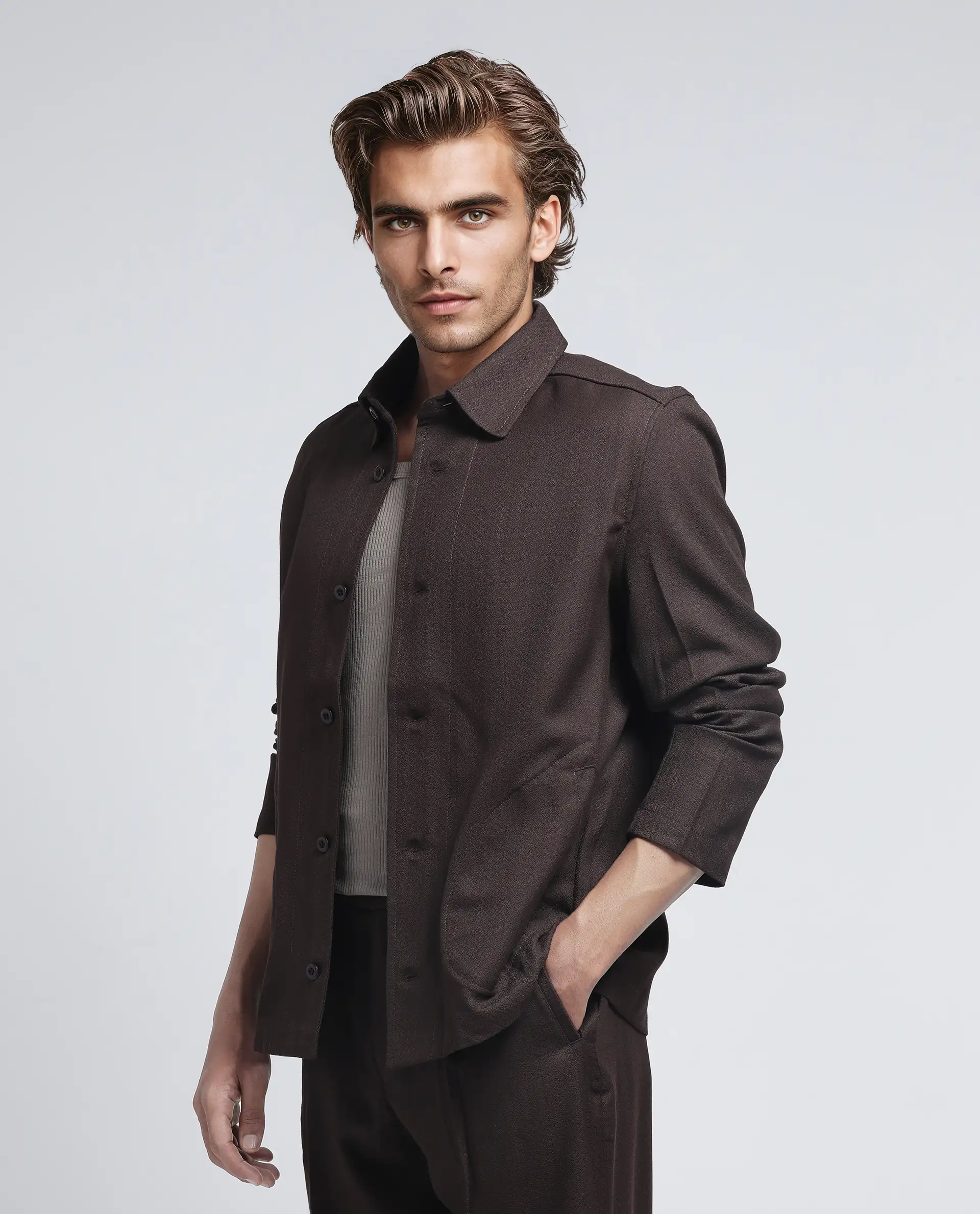 Rare Rabbit Men's Aront Dark Brown Polyester Plain Relaxed Fit Full Sleeve Spread Collar Jacket - Image 5